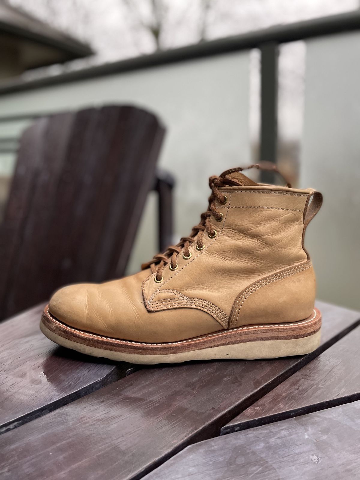 Photo by patinathunderdome on February 4, 2022 of the Self-Made Service Boot in Unknown Natural Veg Tan.
