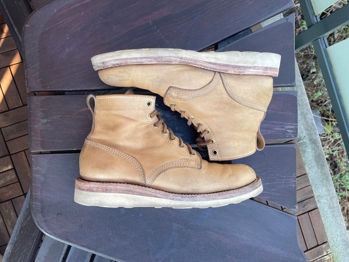 Photo by patinathunderdome on March 6, 2022 of the Self-Made Service Boot in Unknown Natural Veg Tan.