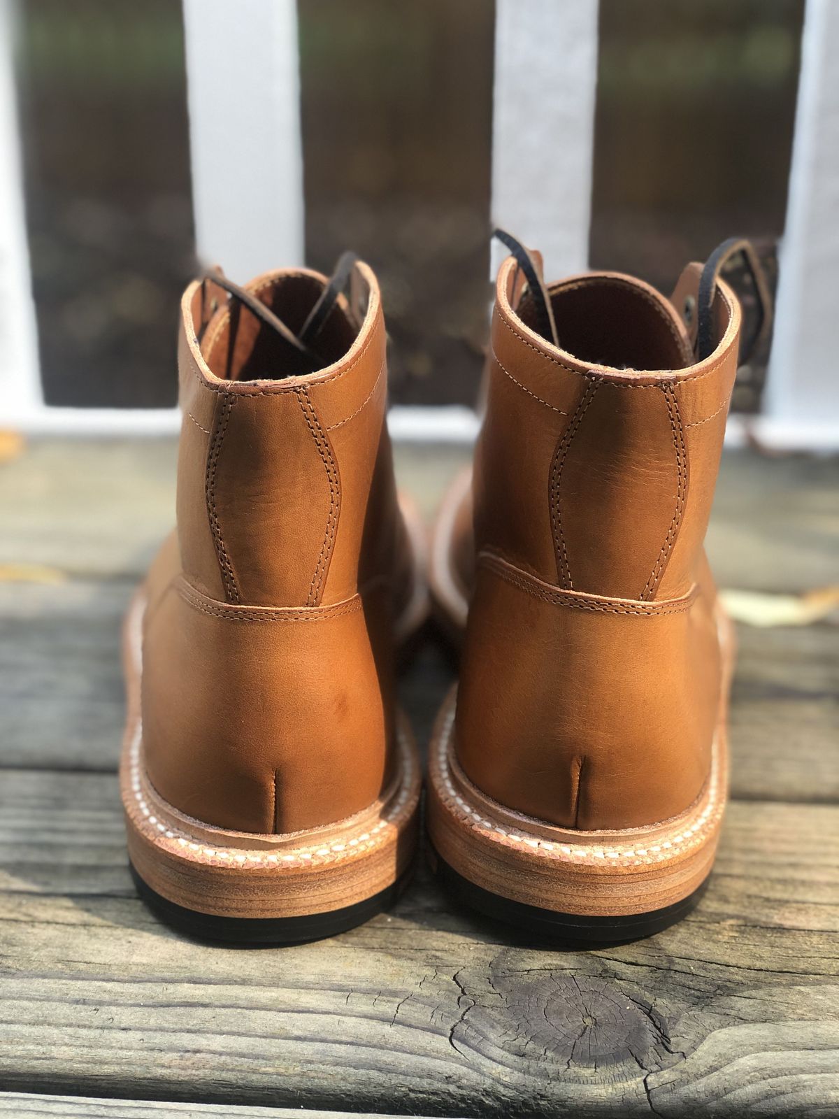 Photo by patinathunderdome on October 1, 2021 of the Grant Stone Diesel Boot in Badalassi Carlo Saddle Tan Minerva.