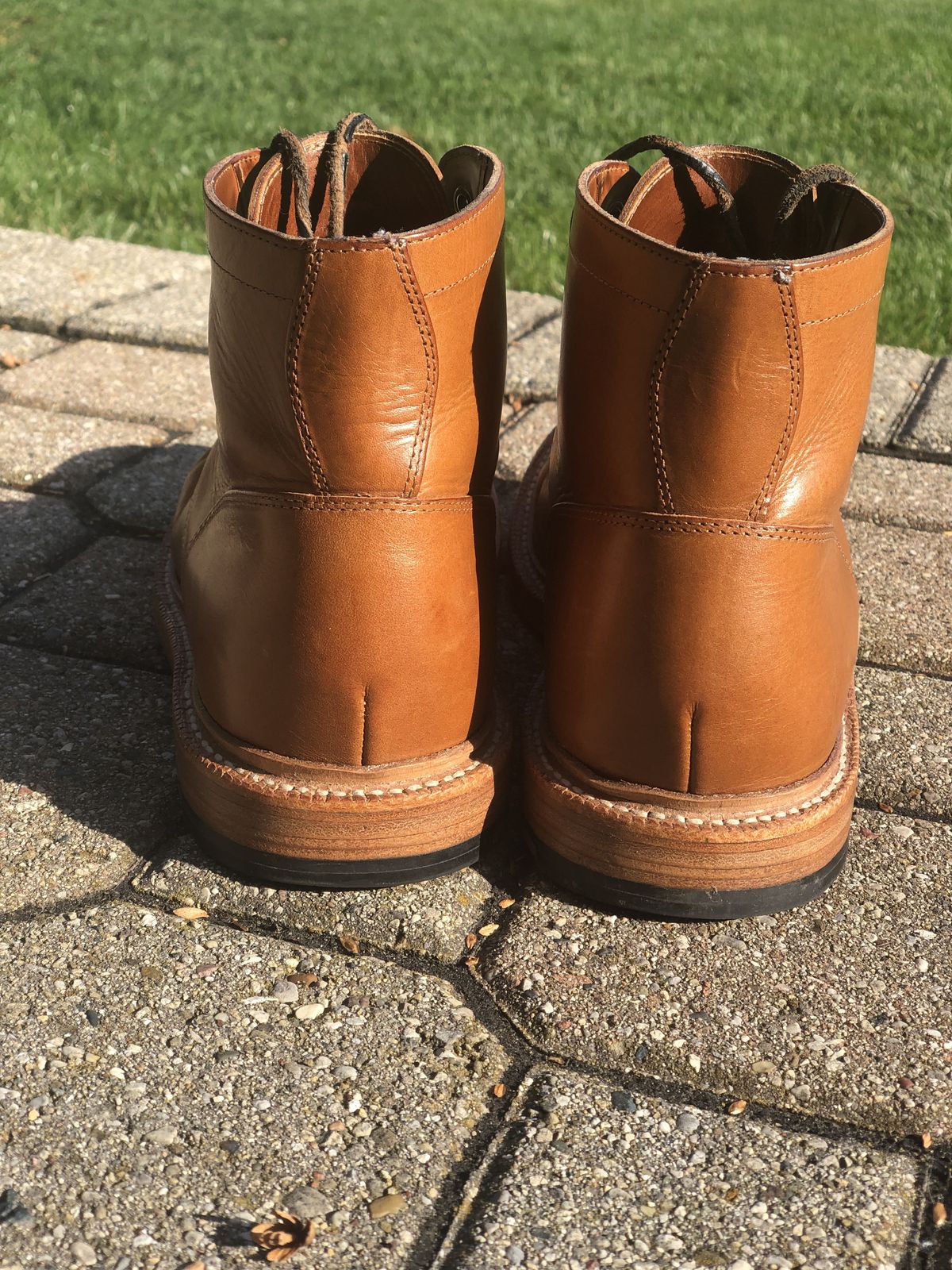 Photo by patinathunderdome on November 3, 2021 of the Grant Stone Diesel Boot in Badalassi Carlo Saddle Tan Minerva.