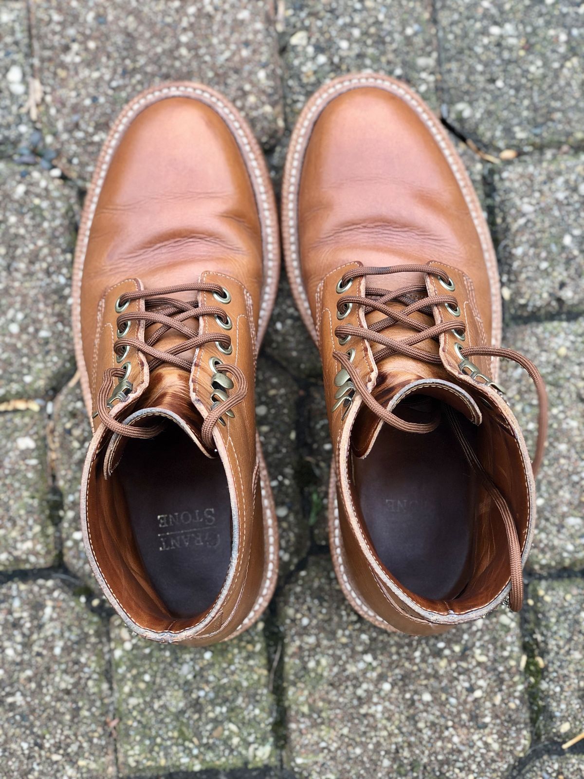 Photo by patinathunderdome on December 1, 2021 of the Grant Stone Diesel Boot in Badalassi Carlo Saddle Tan Minerva.