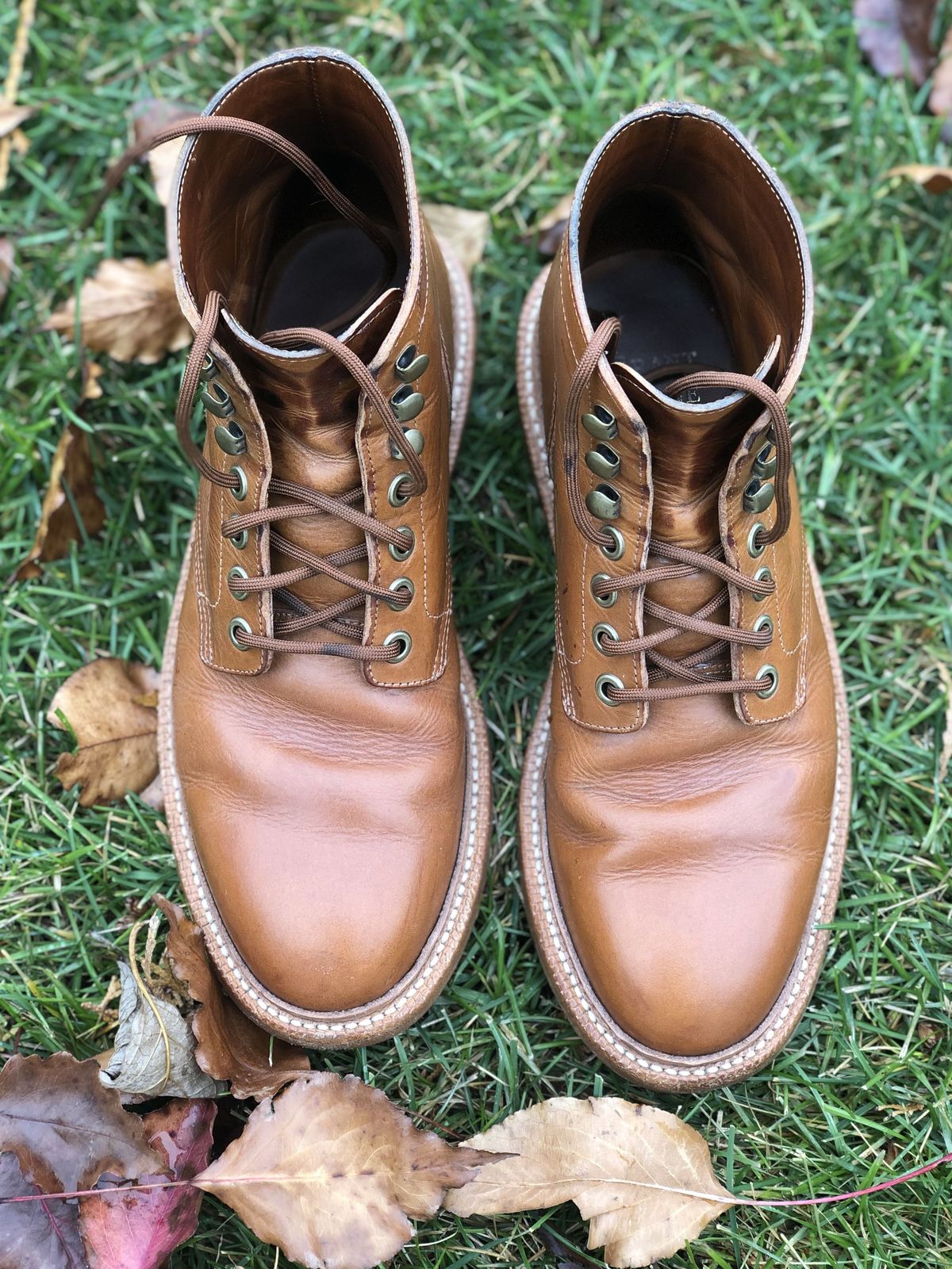 Photo by patinathunderdome on December 1, 2021 of the Grant Stone Diesel Boot in Badalassi Carlo Saddle Tan Minerva.