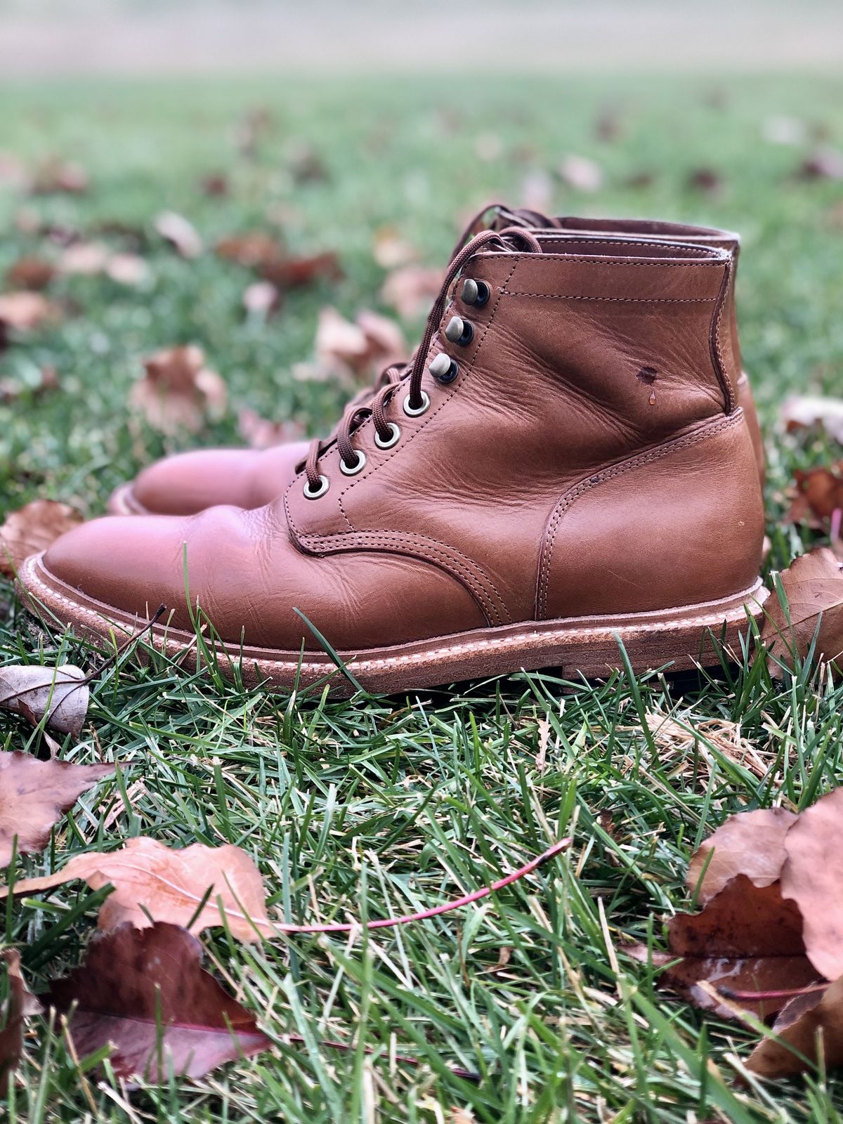 Photo by patinathunderdome on December 1, 2021 of the Grant Stone Diesel Boot in Badalassi Carlo Saddle Tan Minerva.