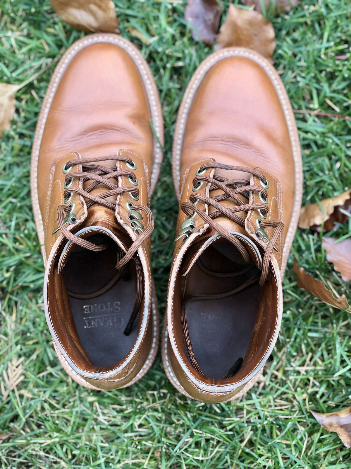 Photo by patinathunderdome on December 1, 2021 of the Grant Stone Diesel Boot in Badalassi Carlo Saddle Tan Minerva.