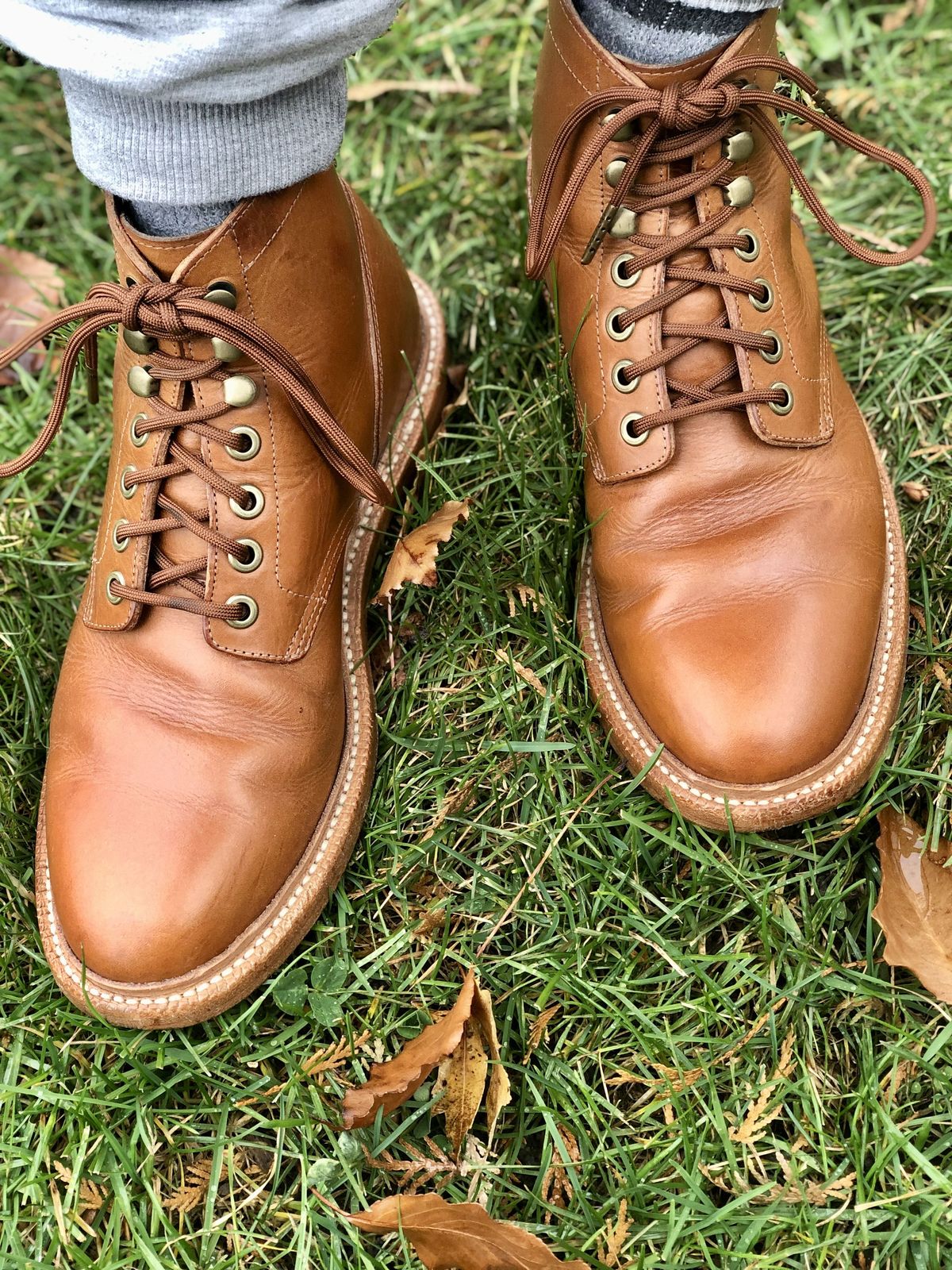 Photo by patinathunderdome on December 1, 2021 of the Grant Stone Diesel Boot in Badalassi Carlo Saddle Tan Minerva.