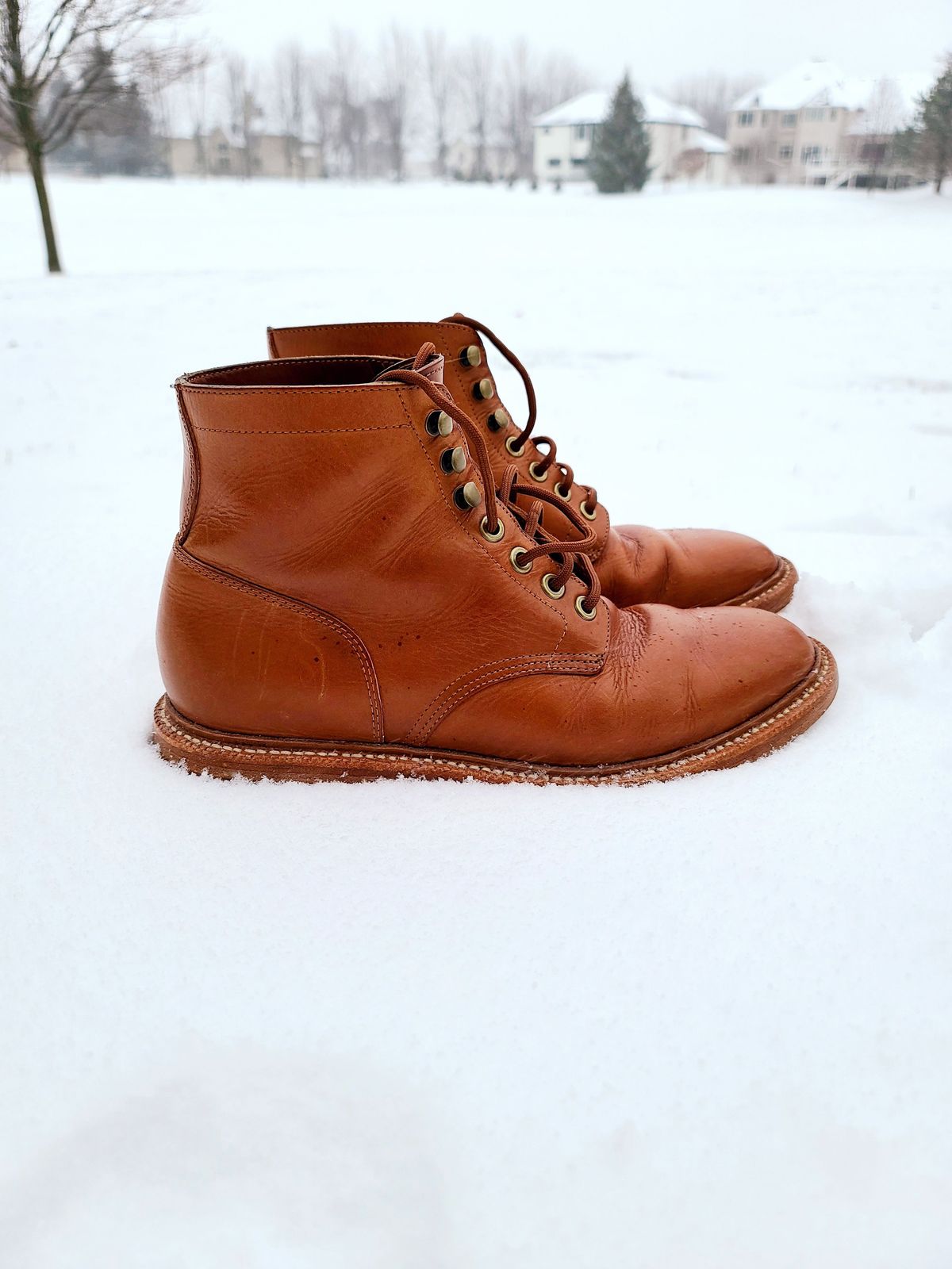 Photo by patinathunderdome on January 1, 2022 of the Grant Stone Diesel Boot in Badalassi Carlo Saddle Tan Minerva.