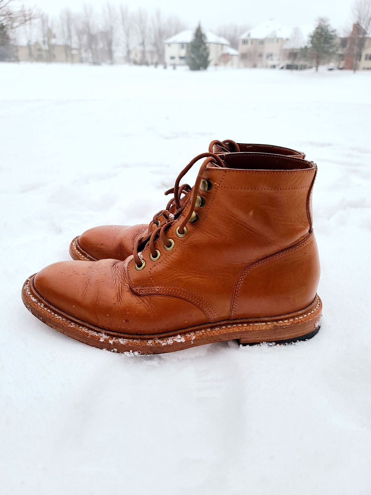 Photo by patinathunderdome on January 1, 2022 of the Grant Stone Diesel Boot in Badalassi Carlo Saddle Tan Minerva.