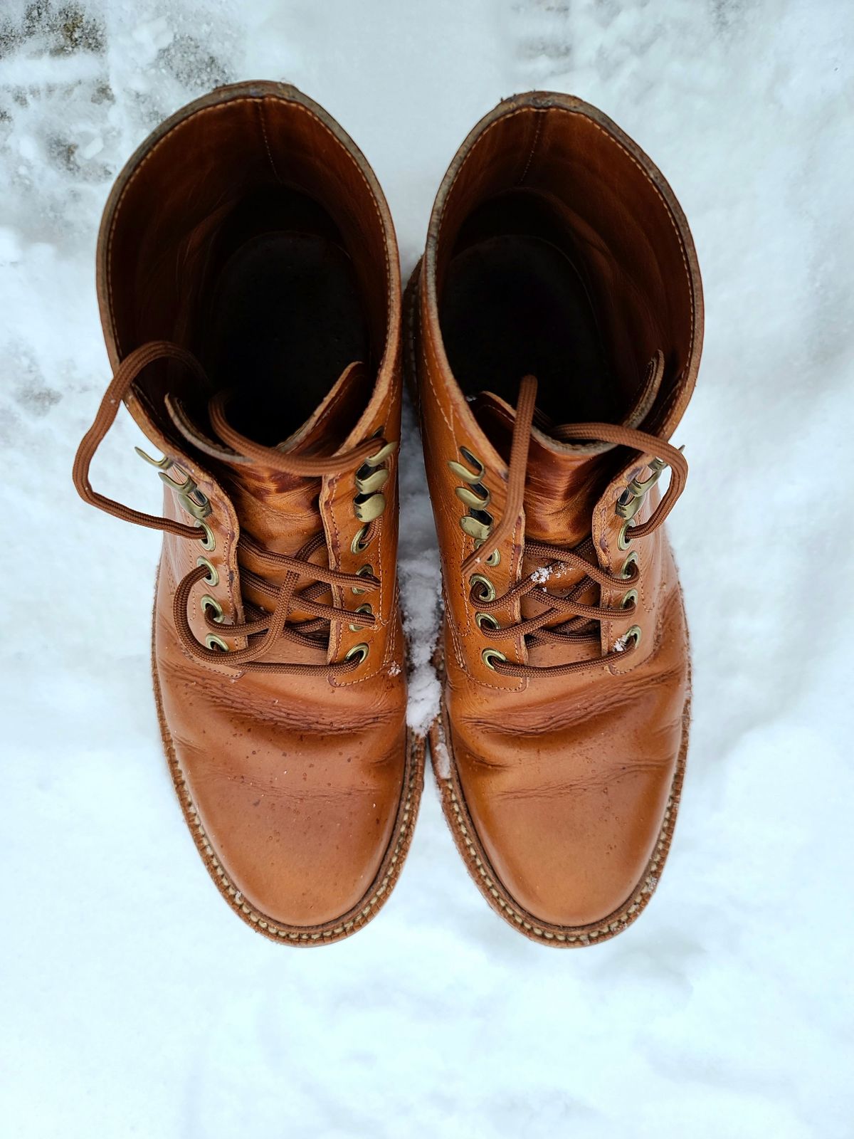 Photo by patinathunderdome on January 1, 2022 of the Grant Stone Diesel Boot in Badalassi Carlo Saddle Tan Minerva.