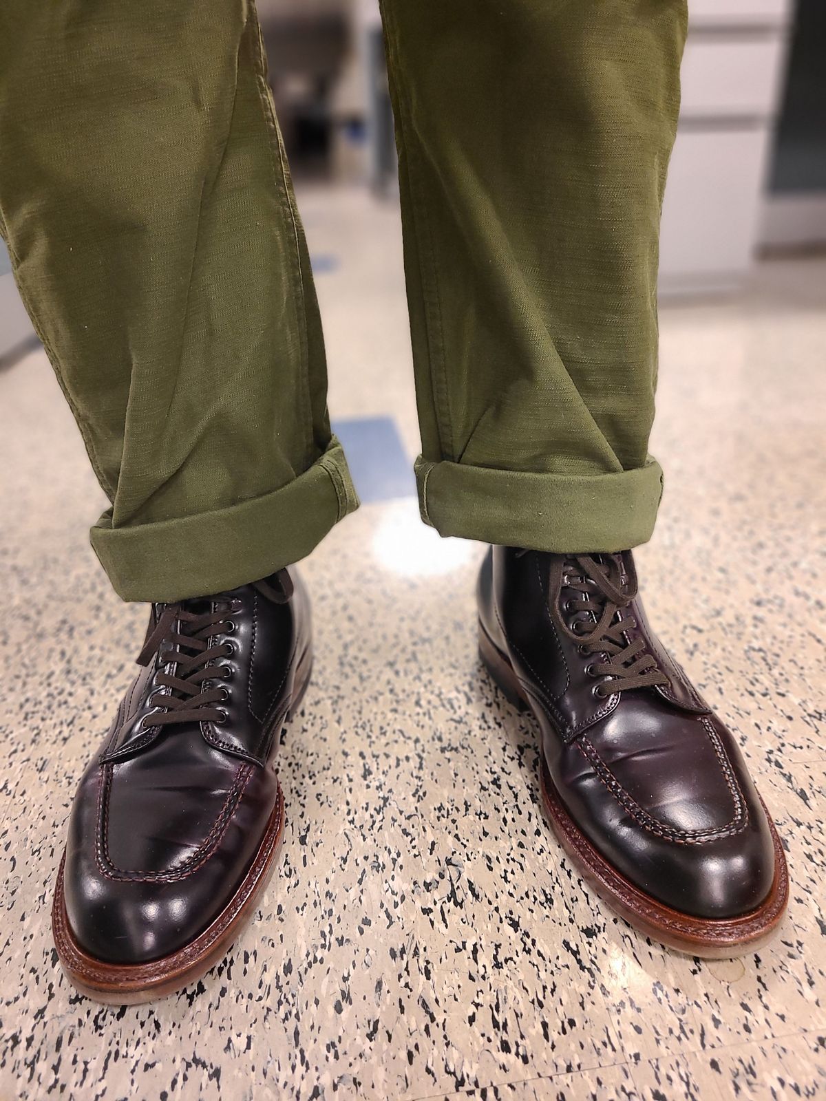 Photo by patinathunderdome on December 6, 2021 of the Alden Indy Boot in Horween Color 8 Shell Cordovan.