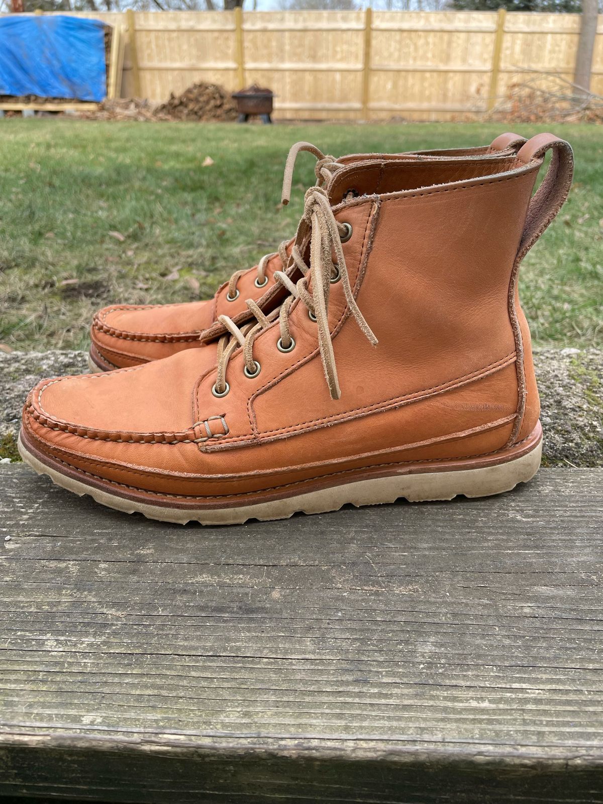 Photo by patinathunderdome on December 2, 2021 of the Rancourt & Co. Harrison Boot Redux in Horween Natural Essex.