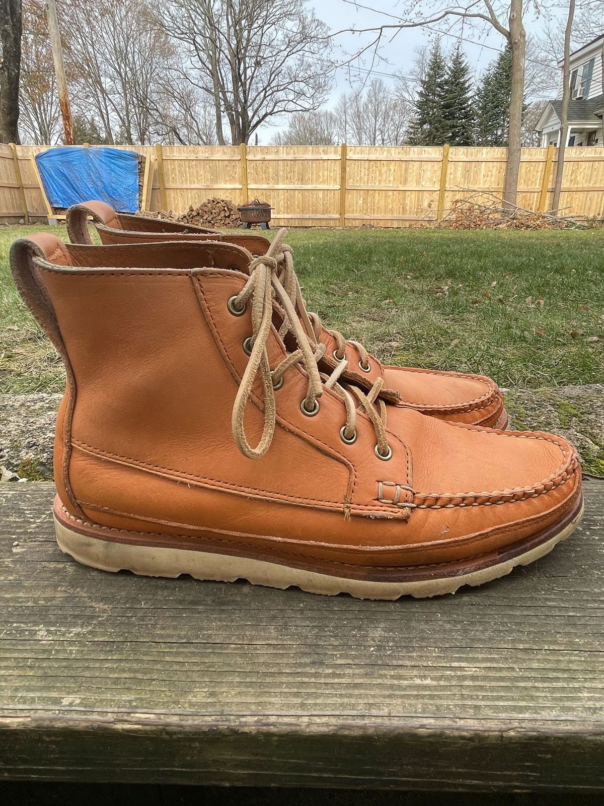 Photo by patinathunderdome on December 2, 2021 of the Rancourt & Co. Harrison Boot Redux in Horween Natural Essex.
