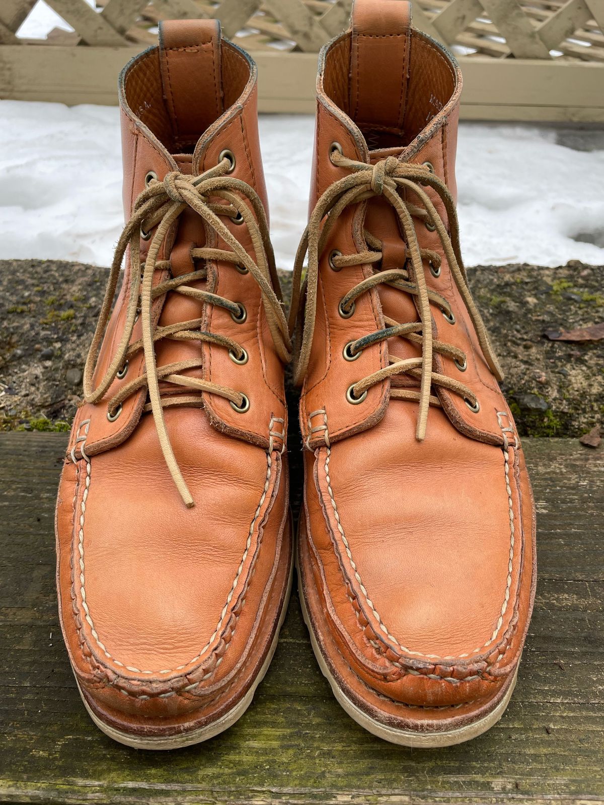 Photo by patinathunderdome on February 3, 2022 of the Rancourt & Co. Harrison Boot Redux in Horween Natural Essex.