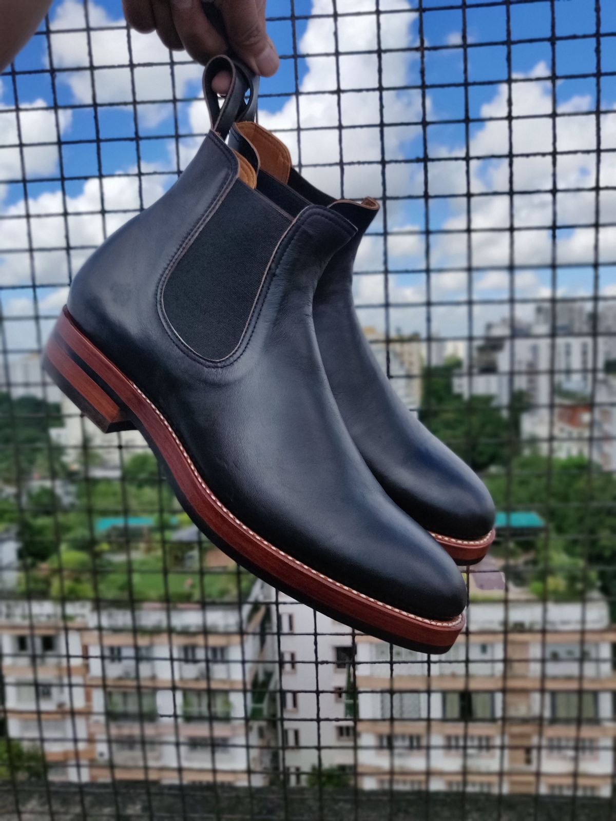 Photo by patinathunderdome on October 1, 2021 of the Benzein The Seventh Chelsea Boot in Shinki Black Latigo Teacore Horsehide.