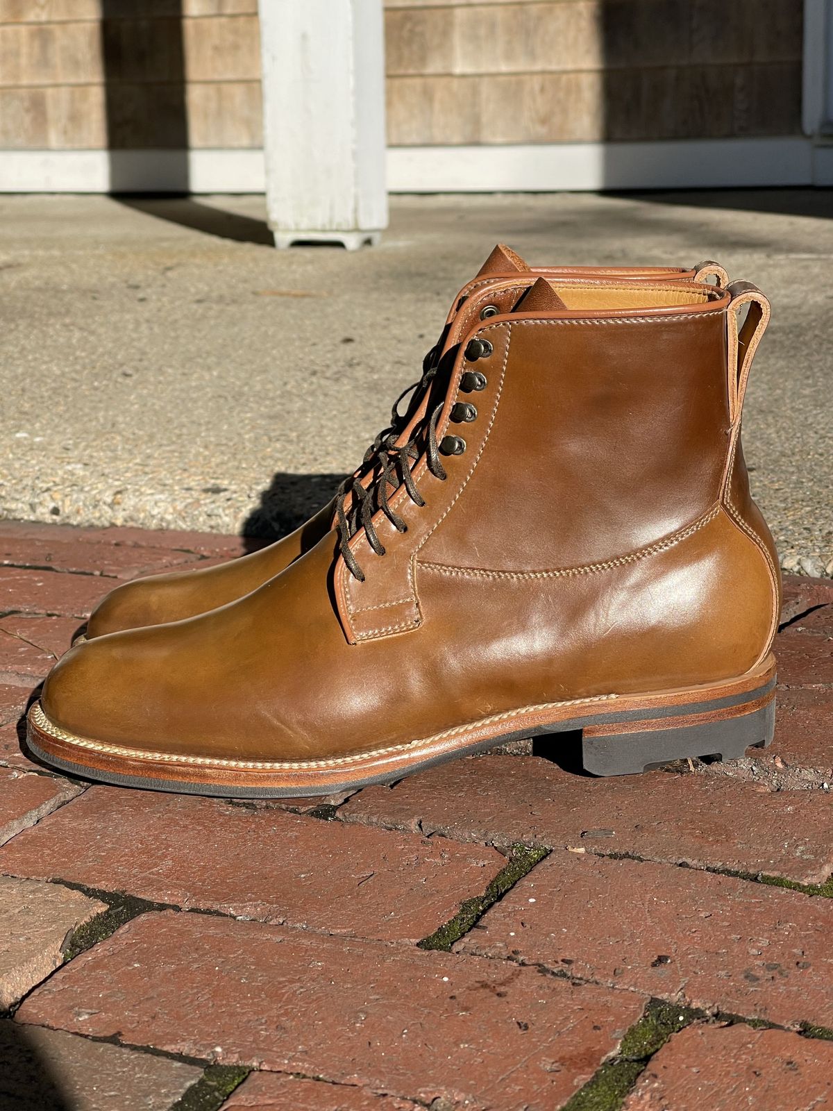 Photo by patinathunderdome on October 1, 2021 of the Viberg Country Boot in Horween Bourbon Shell Cordovan.