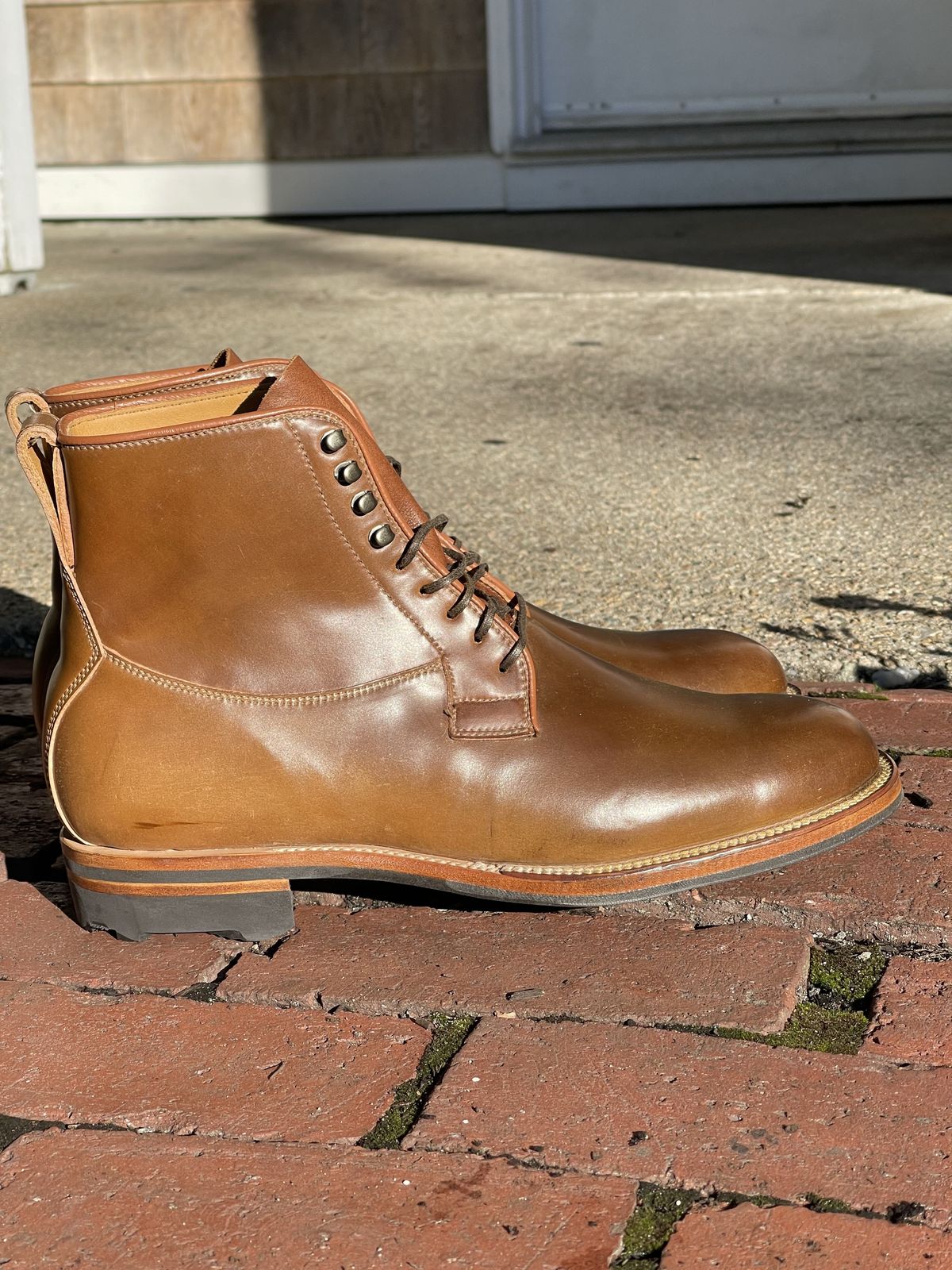 Photo by patinathunderdome on October 1, 2021 of the Viberg Country Boot in Horween Bourbon Shell Cordovan.