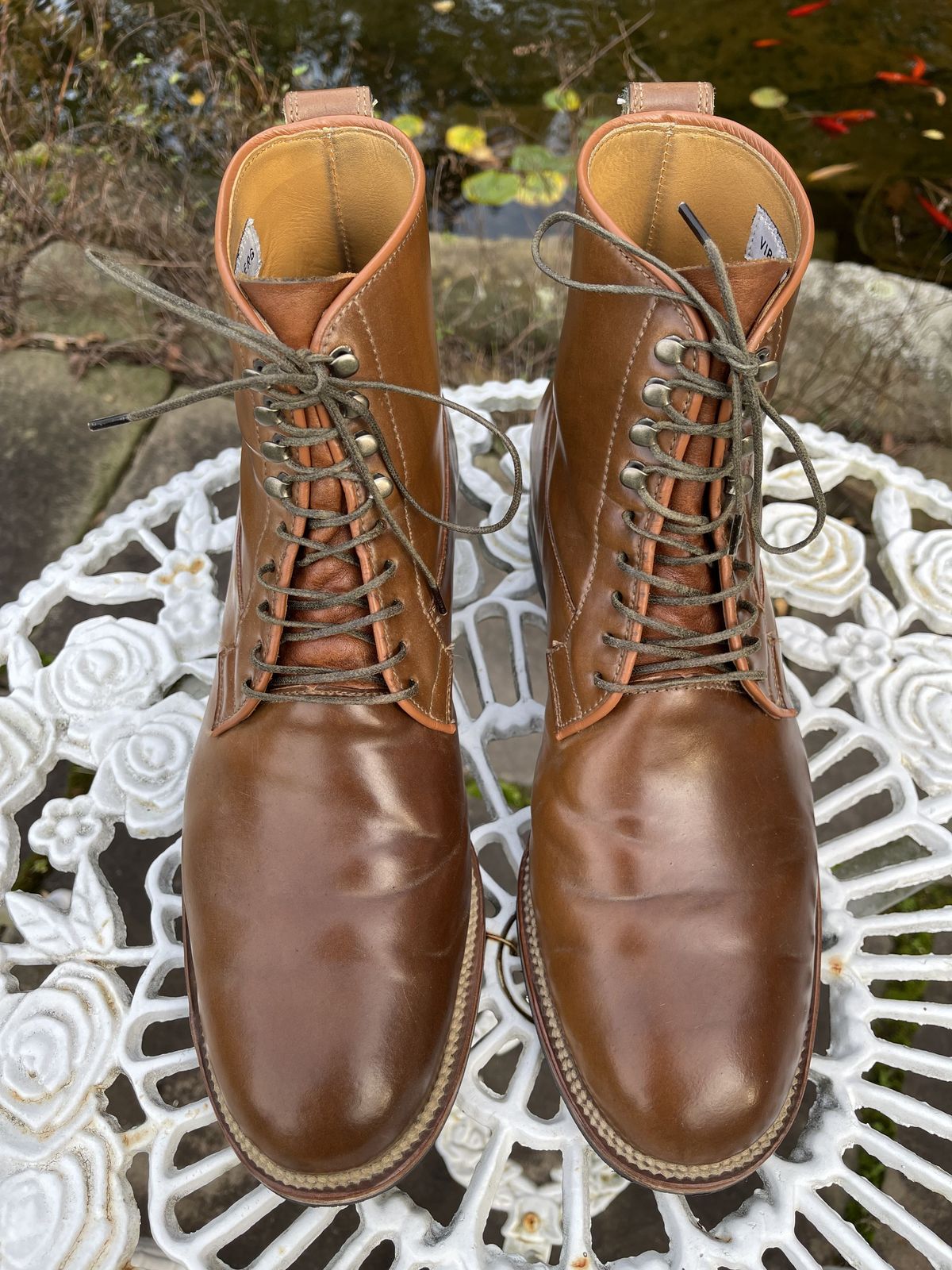 Photo by patinathunderdome on November 2, 2021 of the Viberg Country Boot in Horween Bourbon Shell Cordovan.