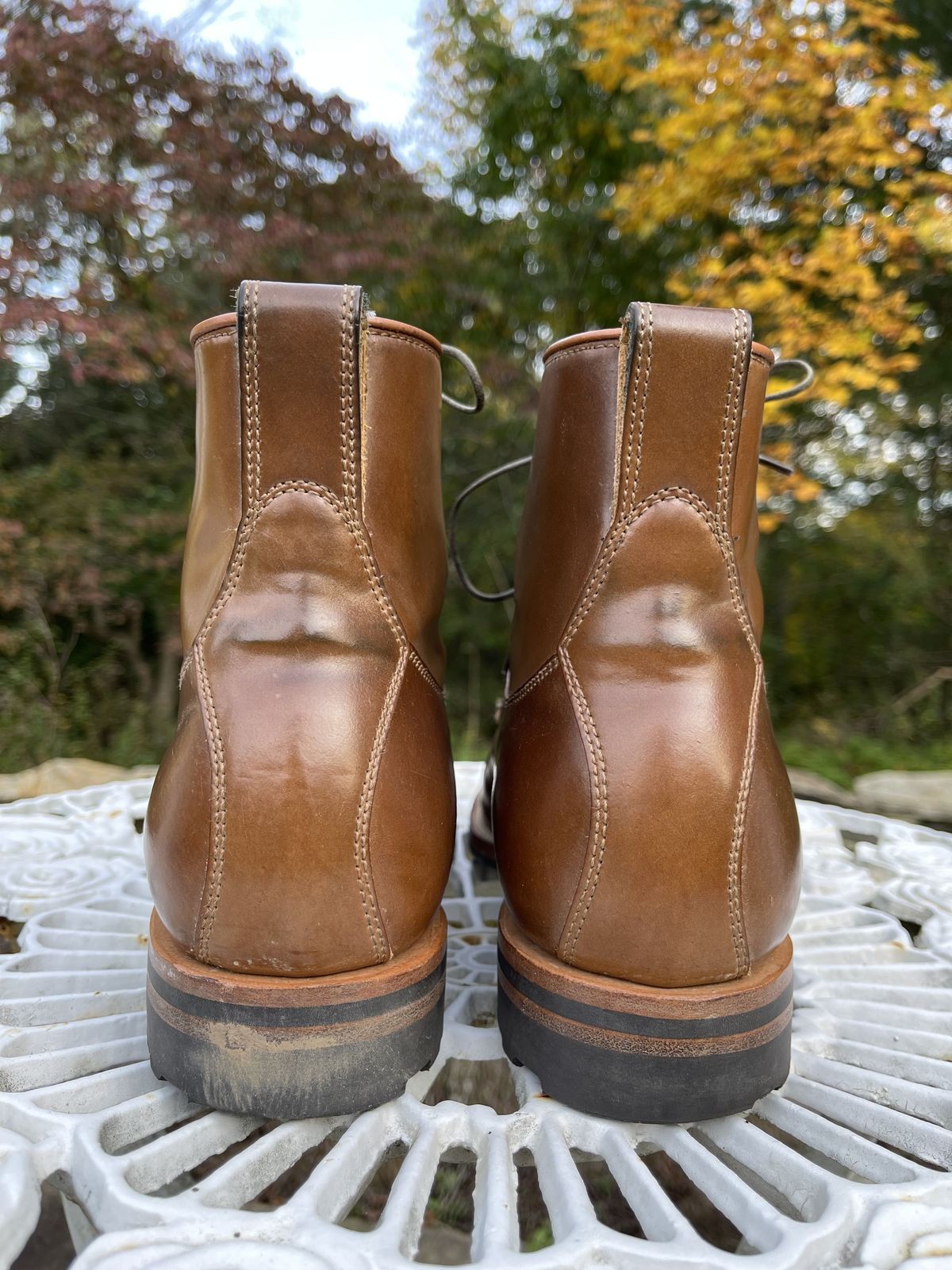 Photo by patinathunderdome on November 2, 2021 of the Viberg Country Boot in Horween Bourbon Shell Cordovan.