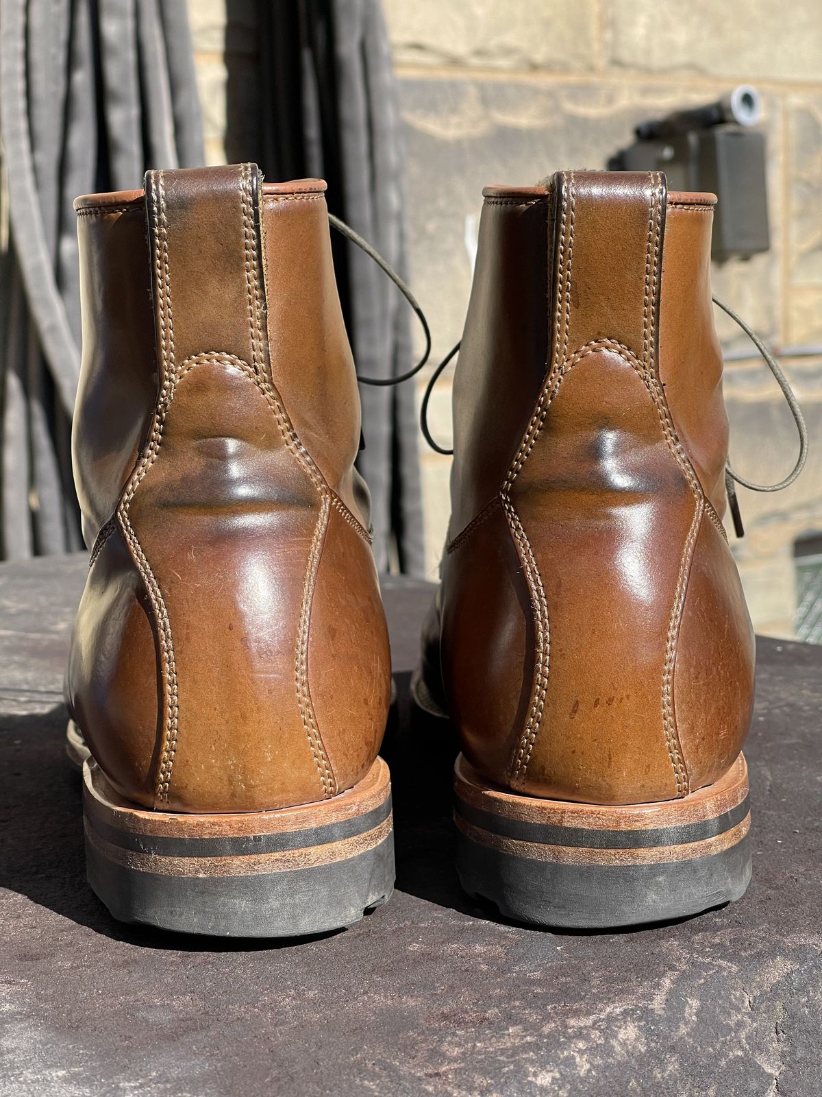 Photo by patinathunderdome on April 3, 2022 of the Viberg Country Boot in Horween Bourbon Shell Cordovan.