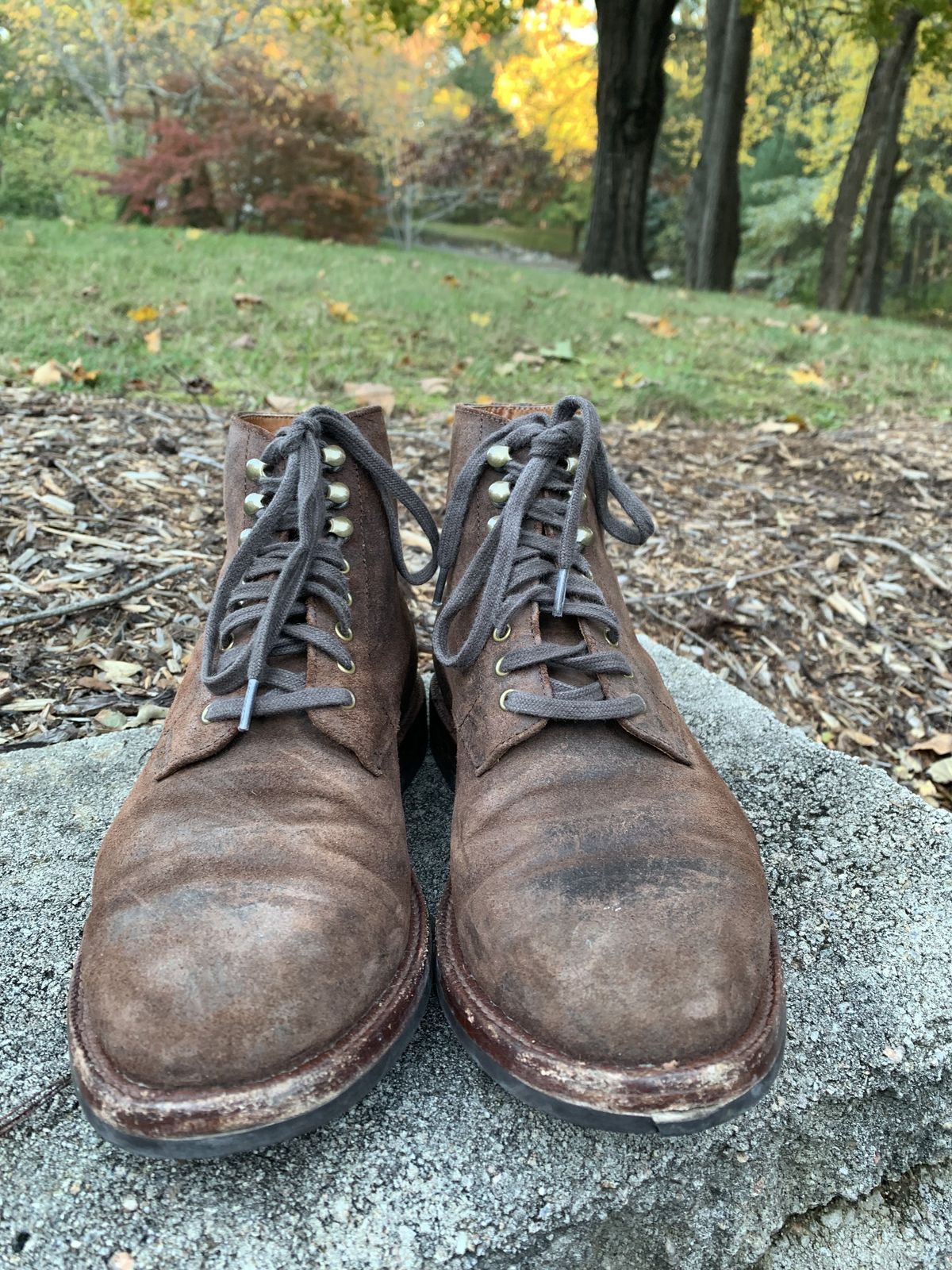 Photo by patinathunderdome on November 1, 2021 of the Grant Stone Edward Boot in C.F. Stead Tobacco Waxy Commander Suede.