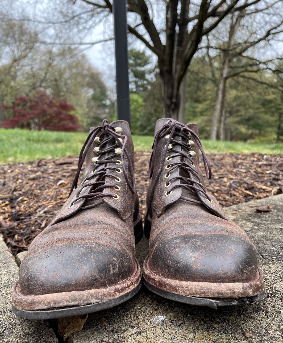 Photo by patinathunderdome on May 4, 2022 of the Grant Stone Edward Boot in C.F. Stead Tobacco Waxy Commander Suede.