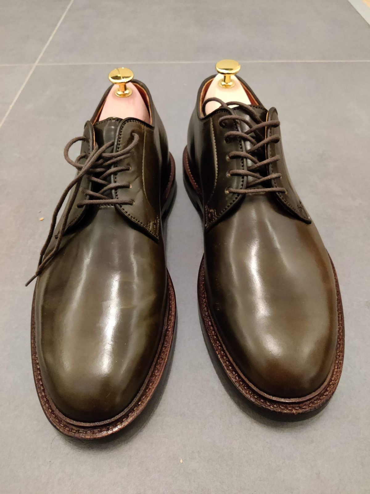 Photo by patinathunderdome on October 4, 2021 of the Grant Stone Plain Toe Blucher in Horween Maduro Shell Cordovan.