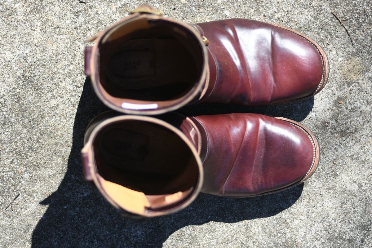 Photo by patinathunderdome on March 2, 2022 of the Viberg Engineer in Horween Color 8 Shell Cordovan.