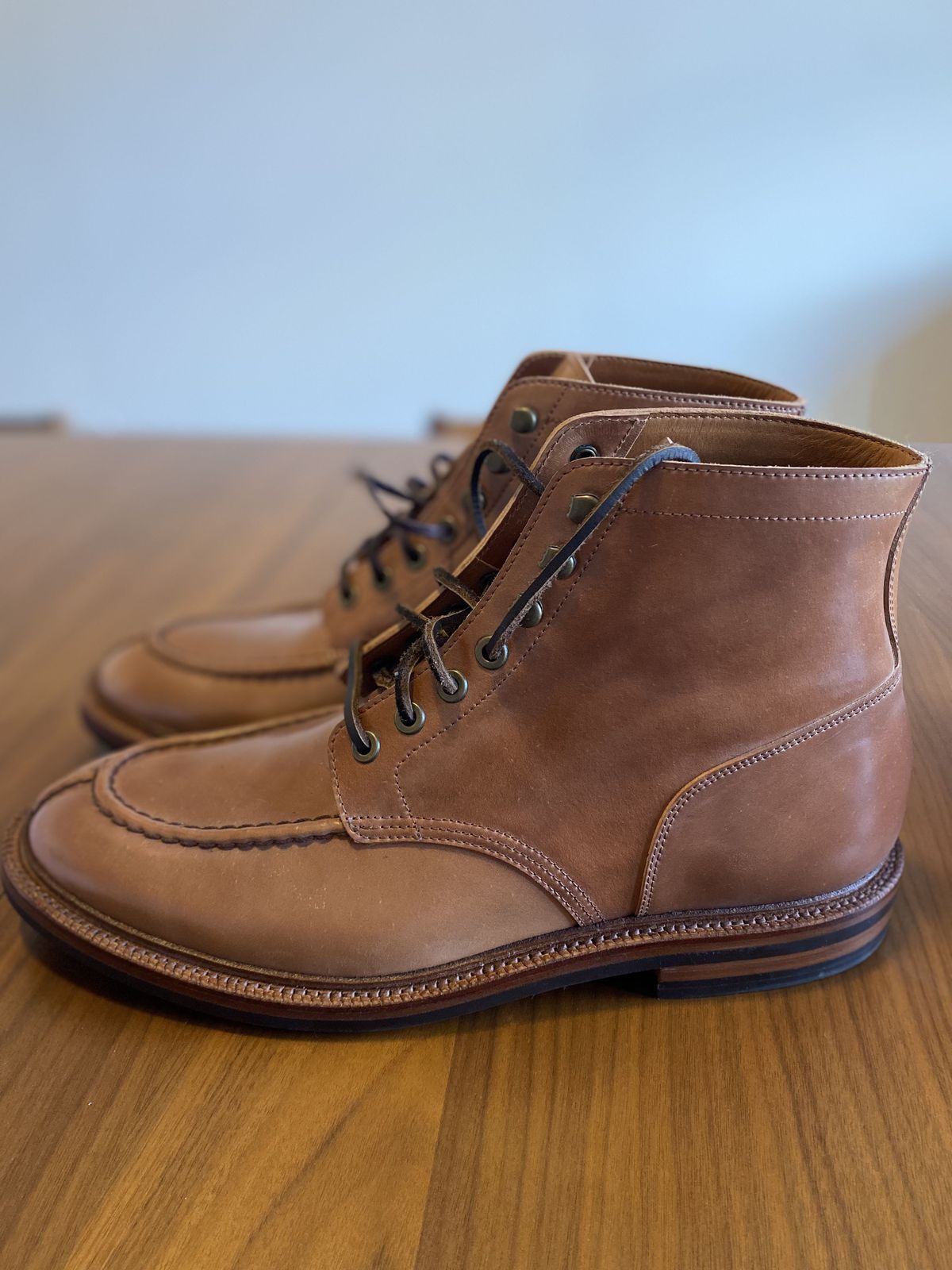 Photo by patinathunderdome on October 5, 2021 of the Grant Stone Ottawa Boot in Horween Honey Glazed Shell Cordovan.