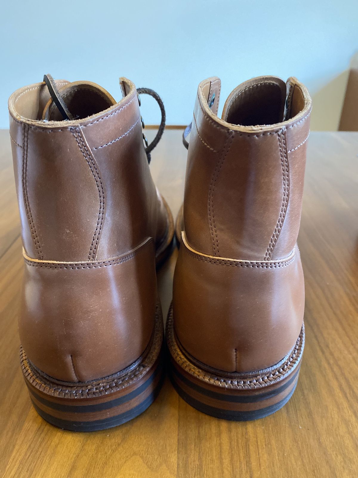Photo by patinathunderdome on October 5, 2021 of the Grant Stone Ottawa Boot in Horween Honey Glazed Shell Cordovan.