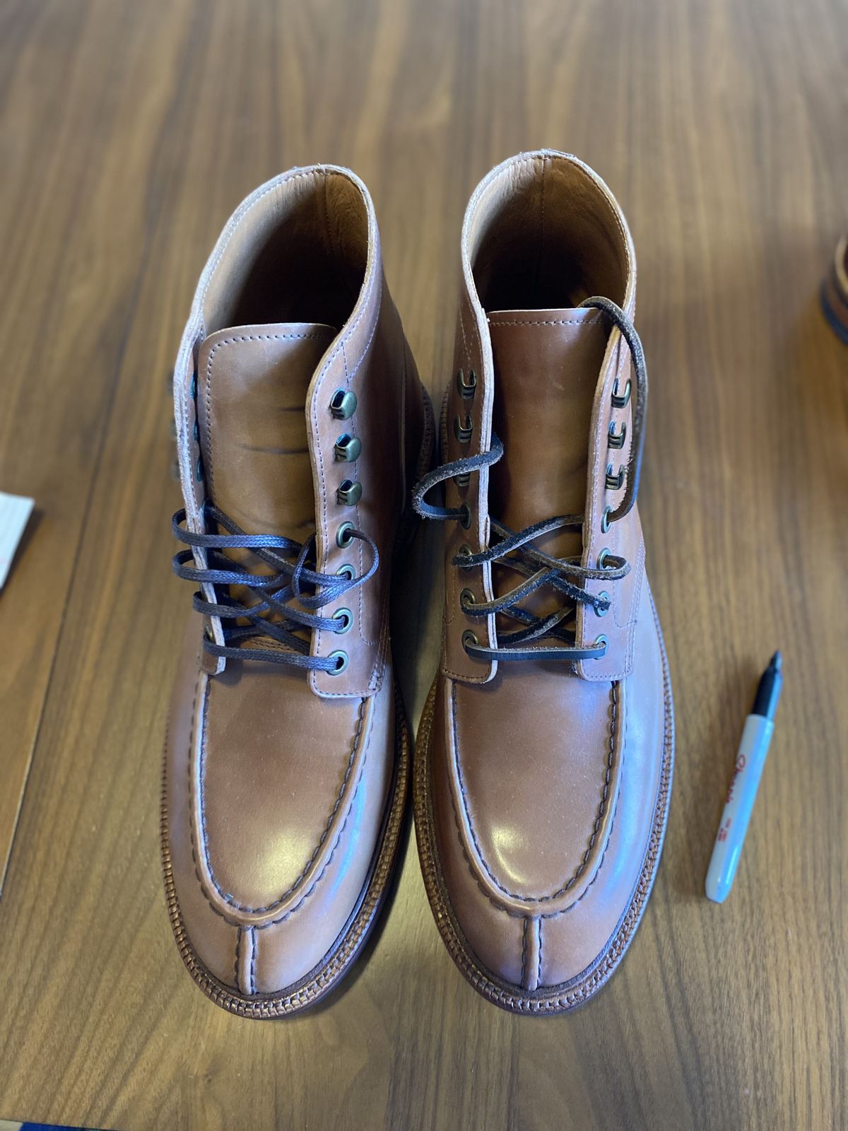 Photo by patinathunderdome on October 5, 2021 of the Grant Stone Ottawa Boot in Horween Honey Glazed Shell Cordovan.