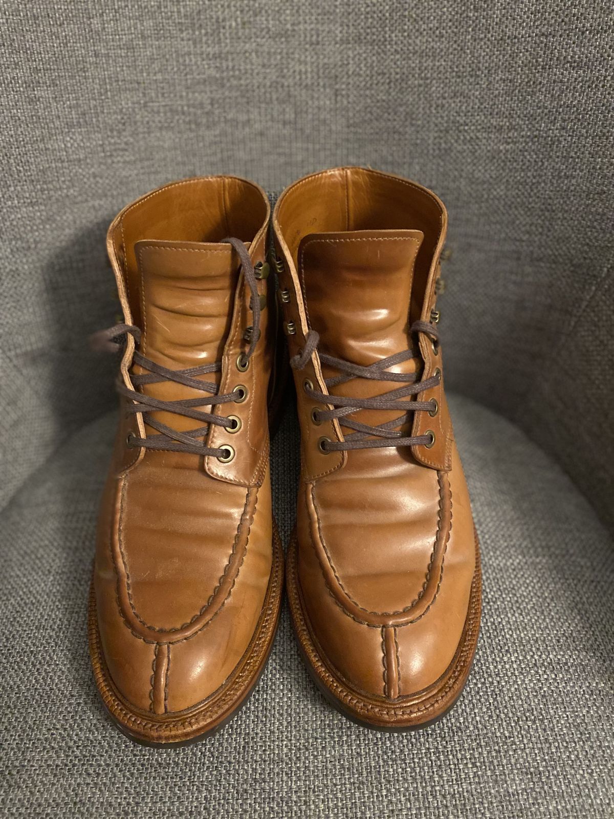 Photo by patinathunderdome on November 6, 2021 of the Grant Stone Ottawa Boot in Horween Honey Glazed Shell Cordovan.
