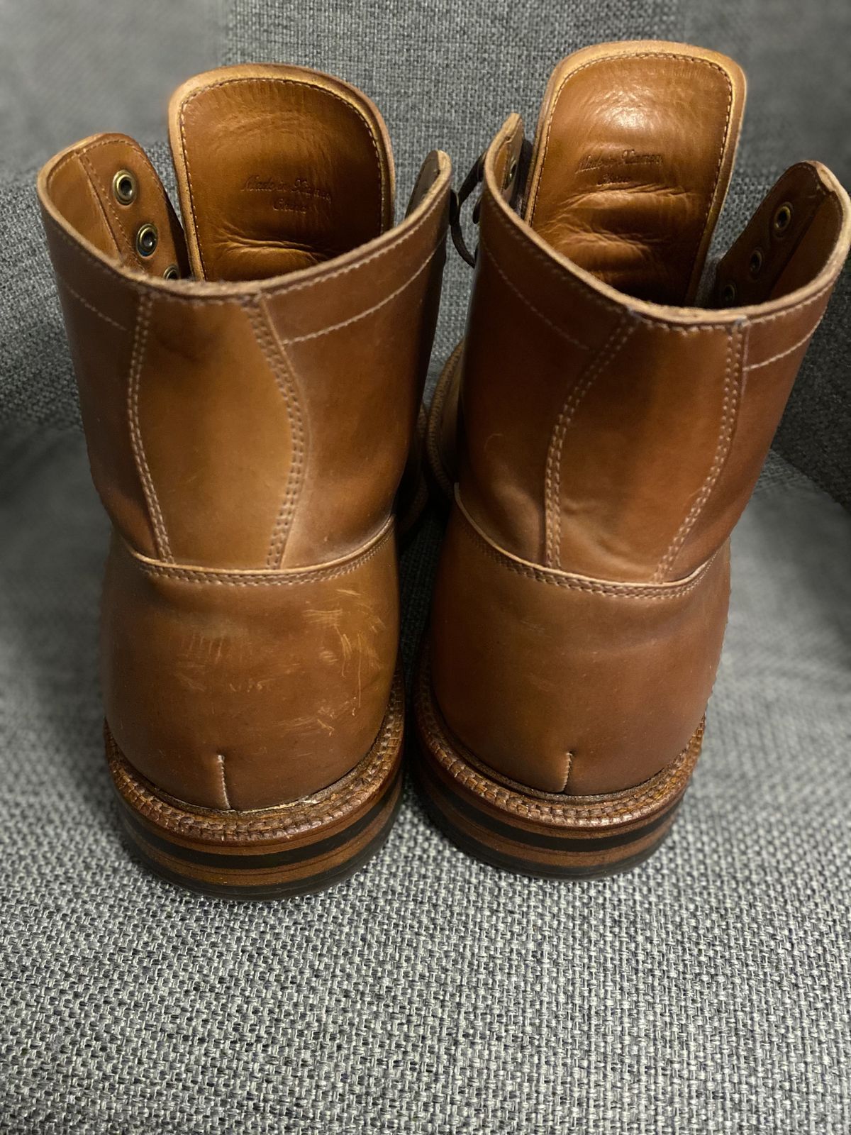 Photo by patinathunderdome on November 6, 2021 of the Grant Stone Ottawa Boot in Horween Honey Glazed Shell Cordovan.