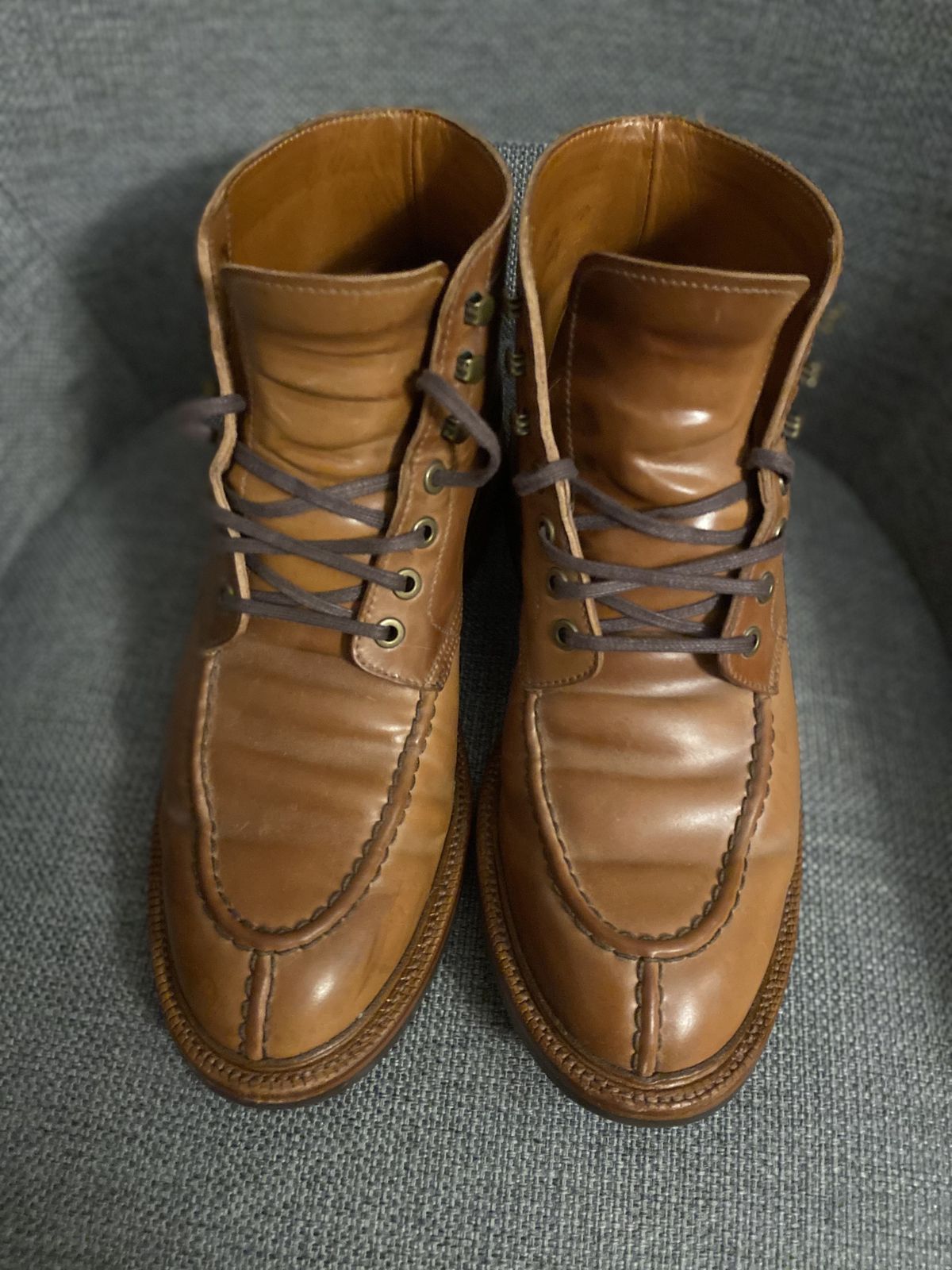Photo by patinathunderdome on November 6, 2021 of the Grant Stone Ottawa Boot in Horween Honey Glazed Shell Cordovan.