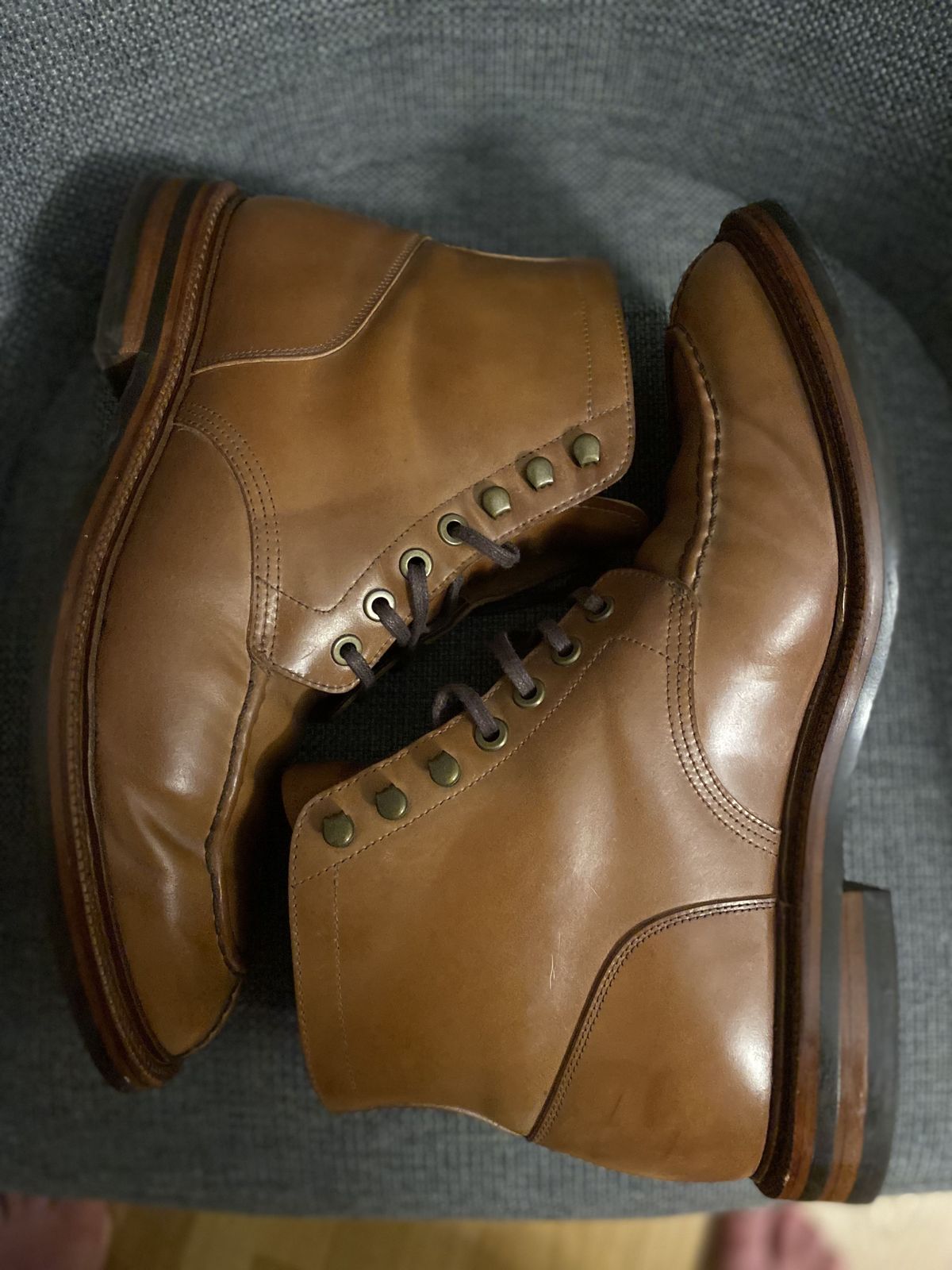 Photo by patinathunderdome on November 6, 2021 of the Grant Stone Ottawa Boot in Horween Honey Glazed Shell Cordovan.