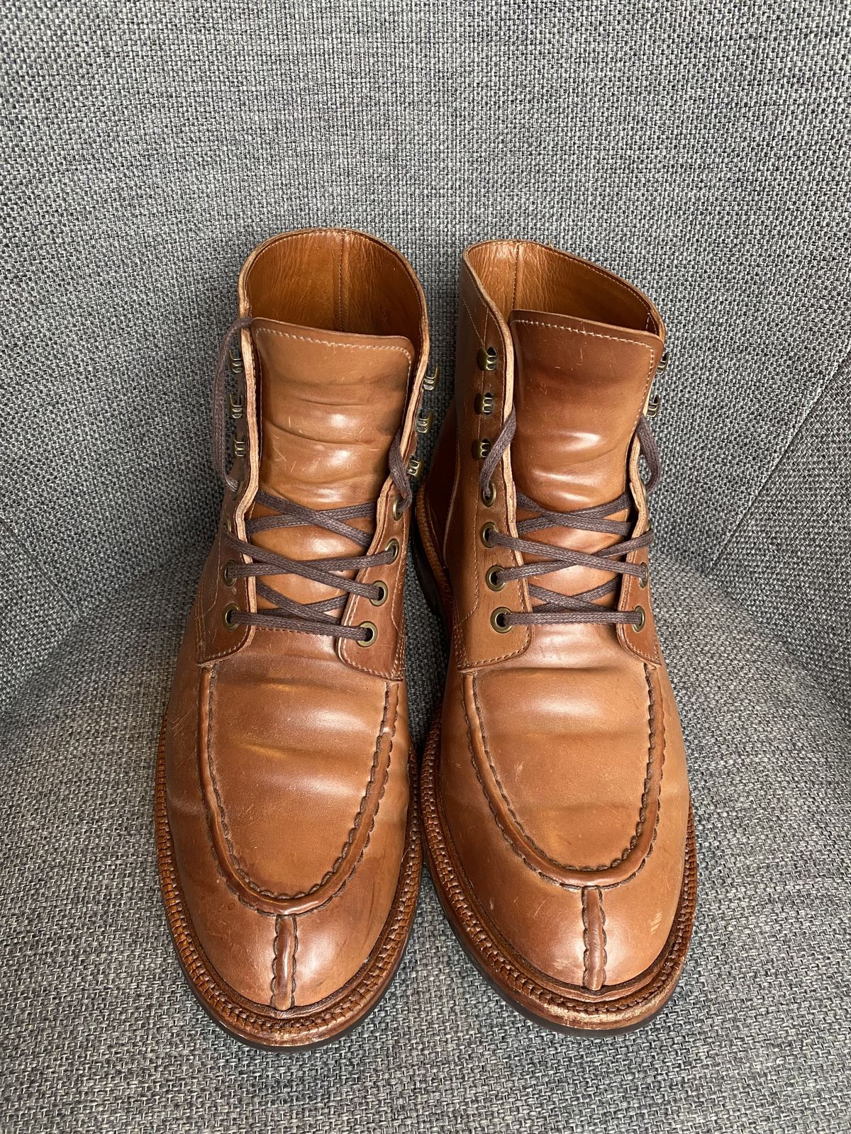 Photo by patinathunderdome on December 6, 2021 of the Grant Stone Ottawa Boot in Horween Honey Glazed Shell Cordovan.