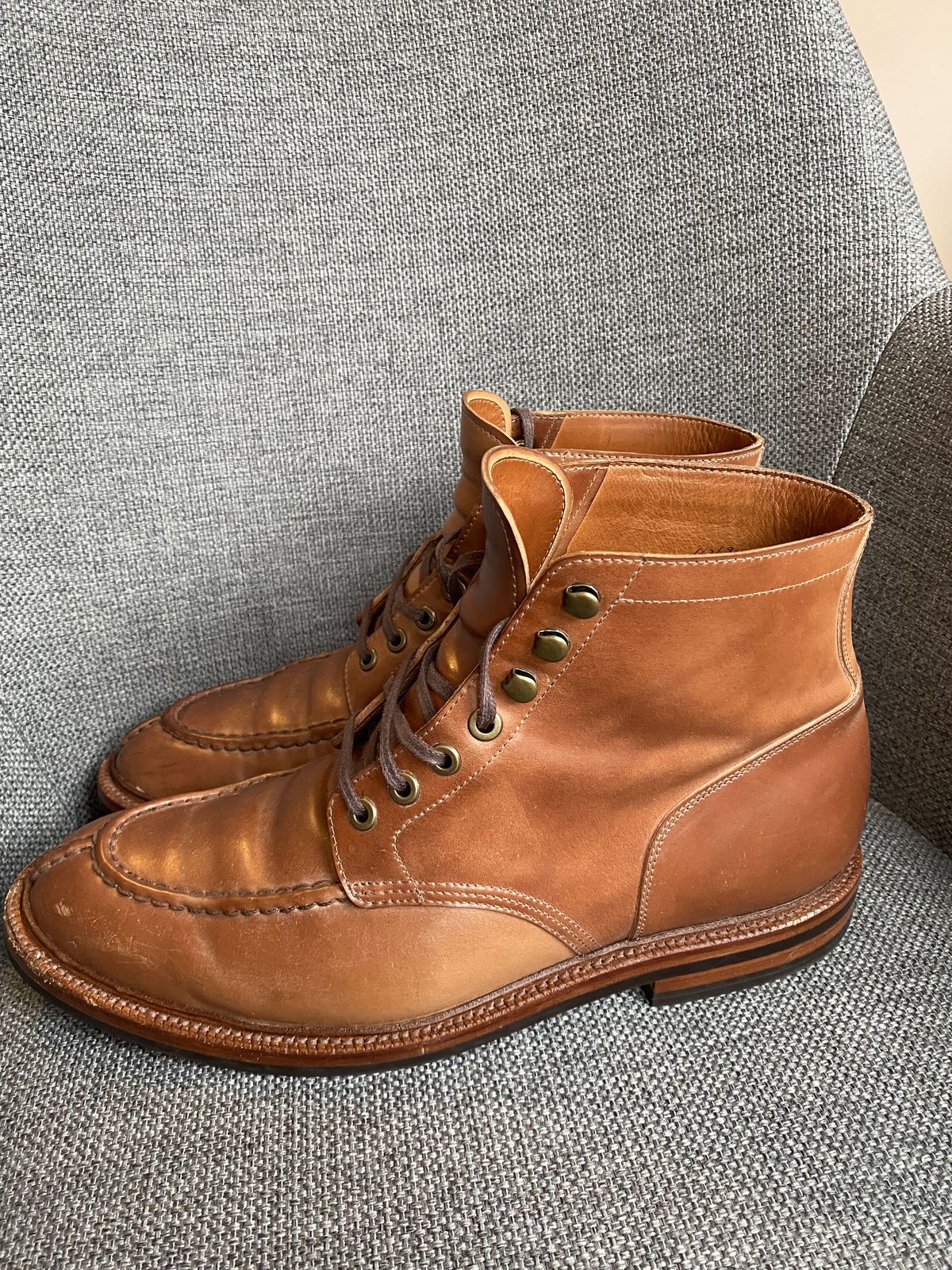 Photo by patinathunderdome on December 6, 2021 of the Grant Stone Ottawa Boot in Horween Honey Glazed Shell Cordovan.