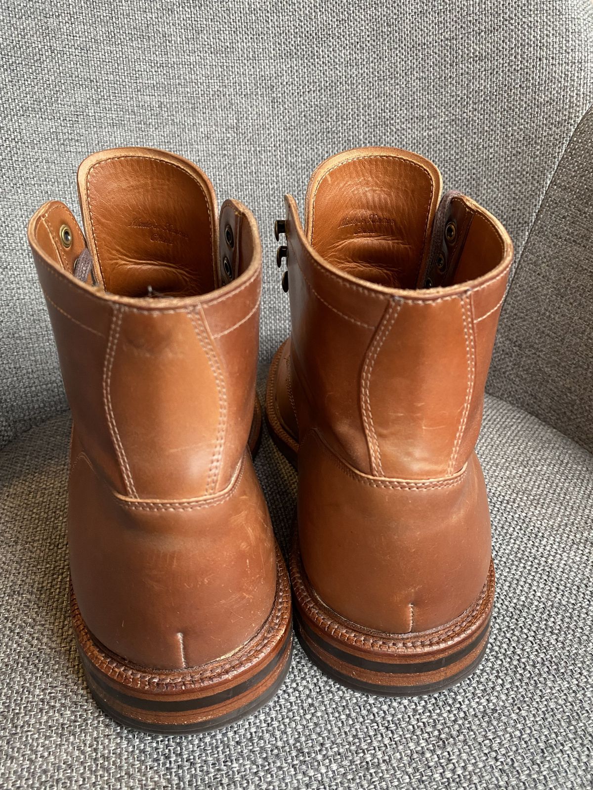Photo by patinathunderdome on December 6, 2021 of the Grant Stone Ottawa Boot in Horween Honey Glazed Shell Cordovan.