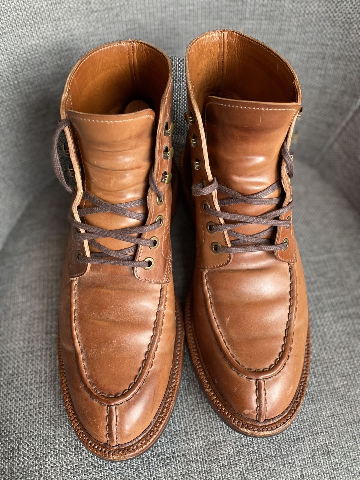 Photo by patinathunderdome on December 6, 2021 of the Grant Stone Ottawa Boot in Horween Honey Glazed Shell Cordovan.