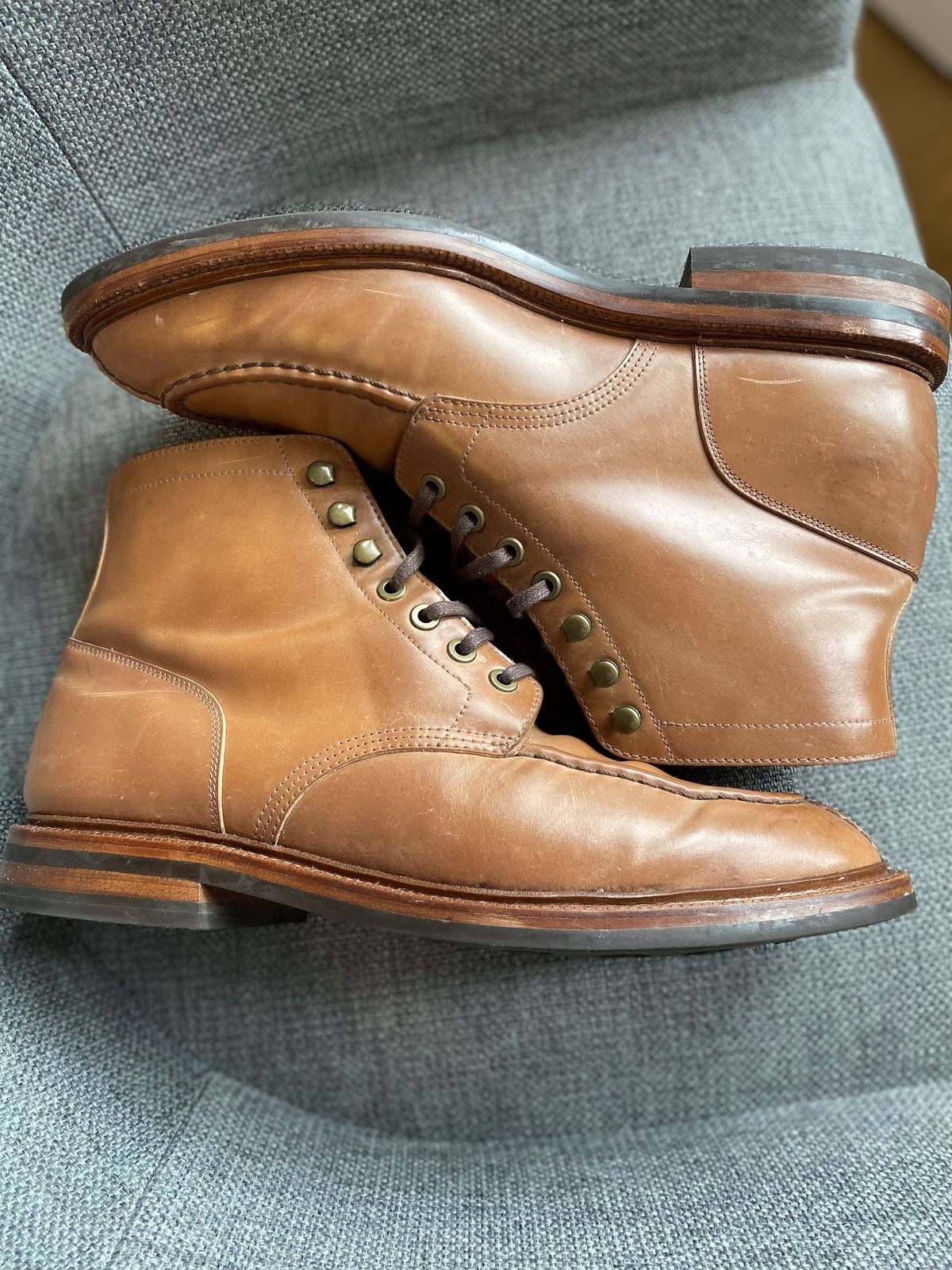 Photo by patinathunderdome on December 6, 2021 of the Grant Stone Ottawa Boot in Horween Honey Glazed Shell Cordovan.