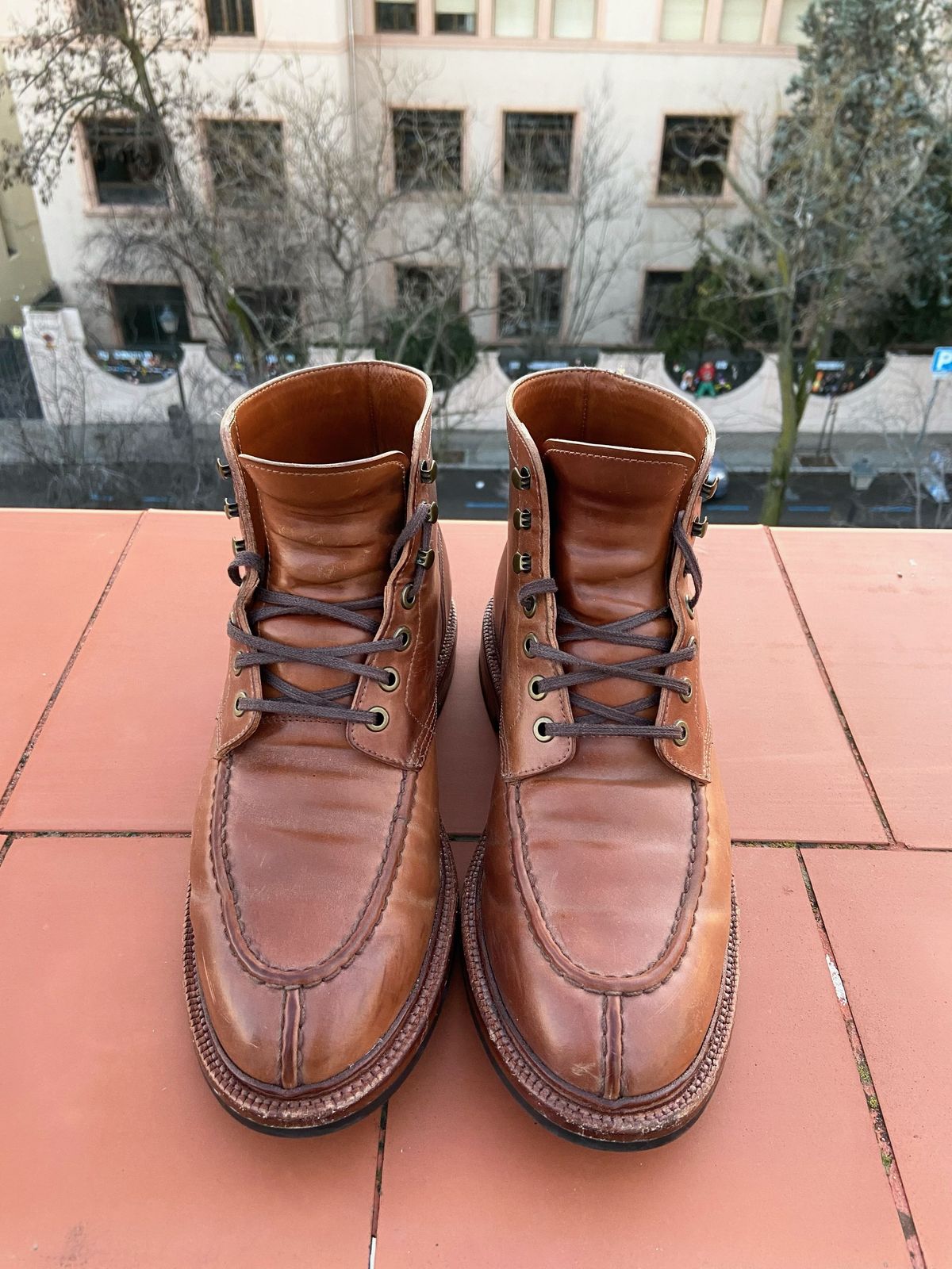 Photo by patinathunderdome on January 6, 2022 of the Grant Stone Ottawa Boot in Horween Honey Glazed Shell Cordovan.