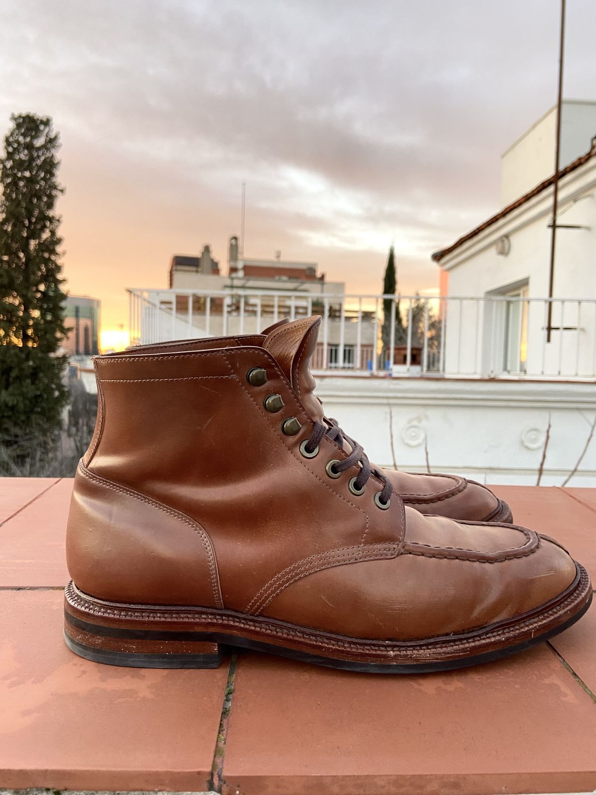 Photo by patinathunderdome on January 6, 2022 of the Grant Stone Ottawa Boot in Horween Honey Glazed Shell Cordovan.