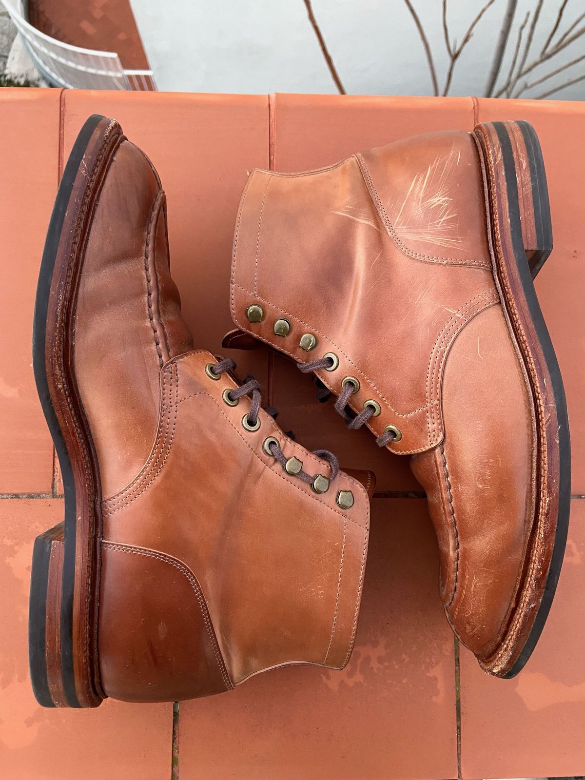 Photo by patinathunderdome on January 6, 2022 of the Grant Stone Ottawa Boot in Horween Honey Glazed Shell Cordovan.