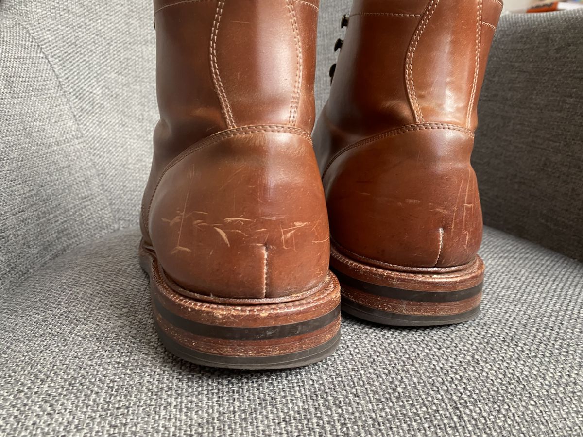 Photo by patinathunderdome on April 11, 2022 of the Grant Stone Ottawa Boot in Horween Honey Glazed Shell Cordovan.