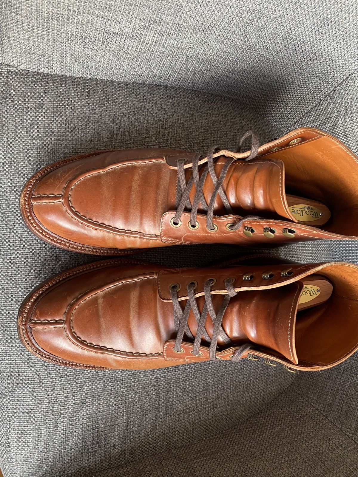 Photo by patinathunderdome on April 11, 2022 of the Grant Stone Ottawa Boot in Horween Honey Glazed Shell Cordovan.