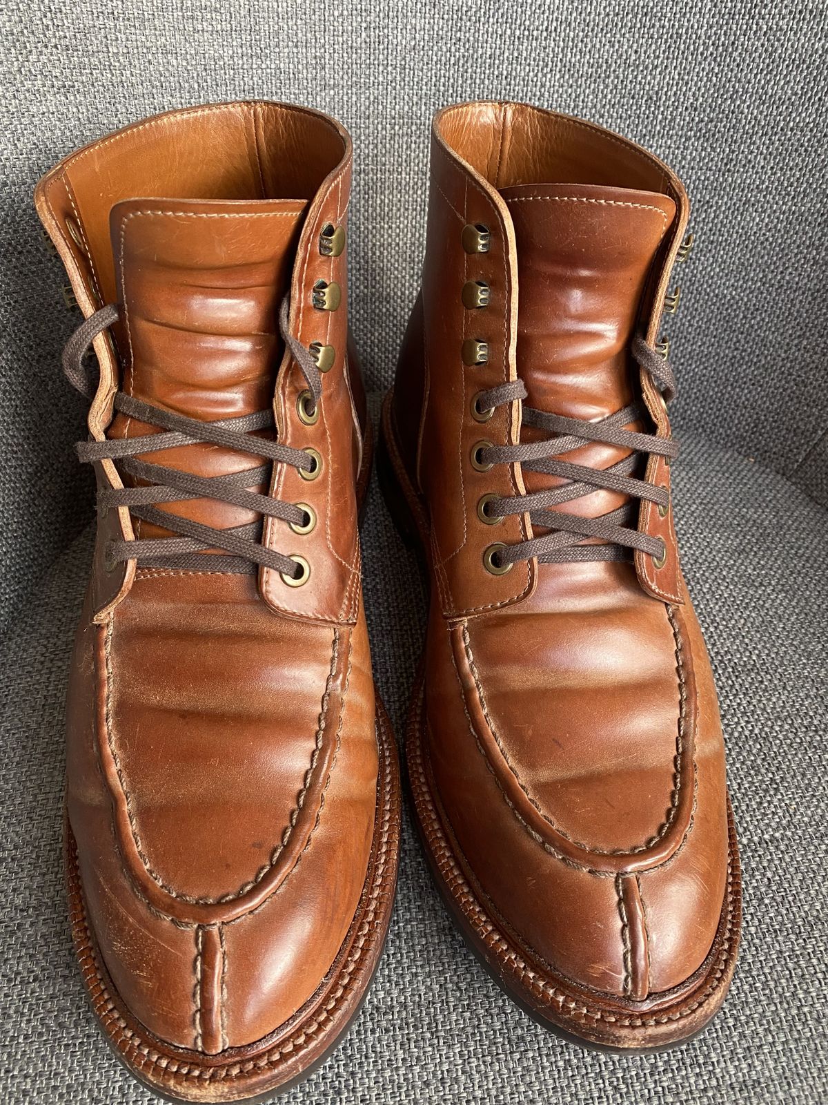 Photo by patinathunderdome on April 11, 2022 of the Grant Stone Ottawa Boot in Horween Honey Glazed Shell Cordovan.