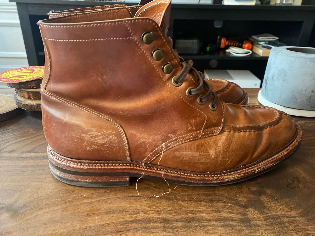 Photo by patinathunderdome on May 7, 2022 of the Grant Stone Ottawa Boot in Horween Honey Glazed Shell Cordovan.