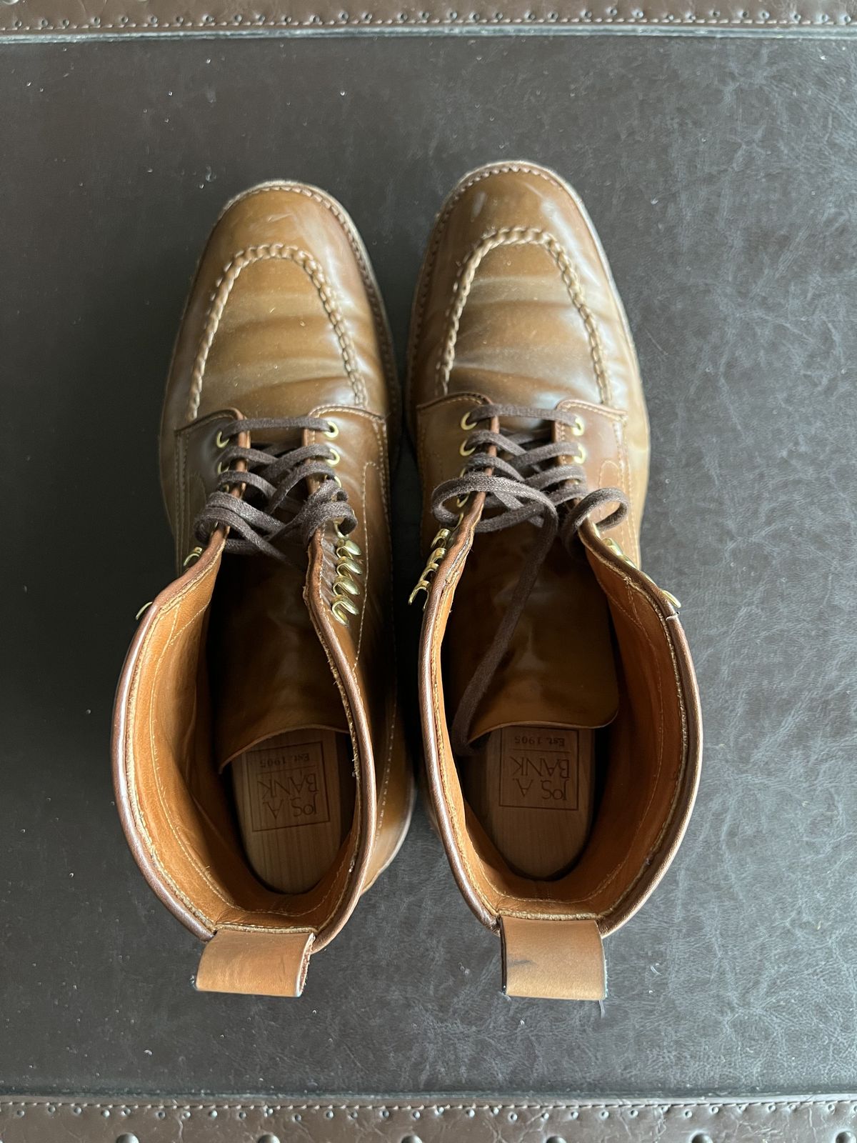 Photo by patinathunderdome on November 4, 2021 of the Alden Indy Boot in Horween Whisky Shell Cordovan.