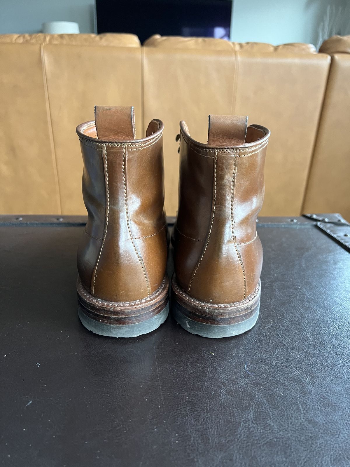 Photo by patinathunderdome on November 4, 2021 of the Alden Indy Boot in Horween Whisky Shell Cordovan.