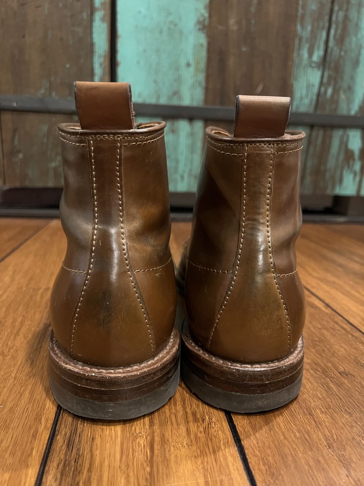Photo by patinathunderdome on December 4, 2021 of the Alden Indy Boot in Horween Whisky Shell Cordovan.