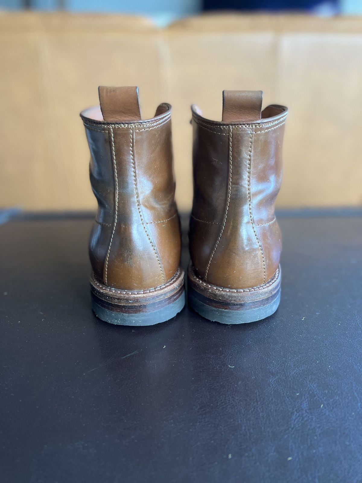 Photo by patinathunderdome on January 3, 2022 of the Alden Indy Boot in Horween Whisky Shell Cordovan.