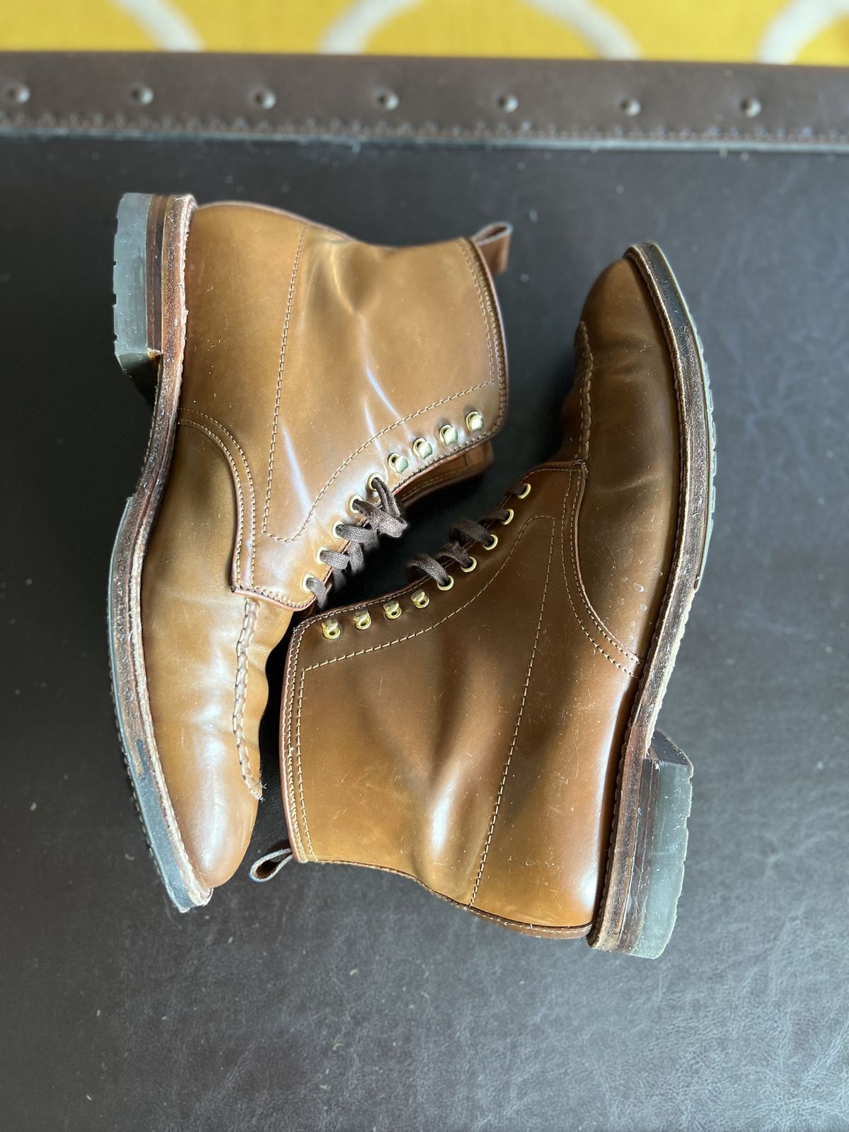 Photo by patinathunderdome on January 3, 2022 of the Alden Indy Boot in Horween Whisky Shell Cordovan.